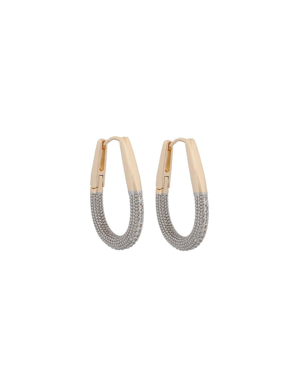 Ebru Jewelry Metallic Pave Diamonds Hoop Mid Size Earrings