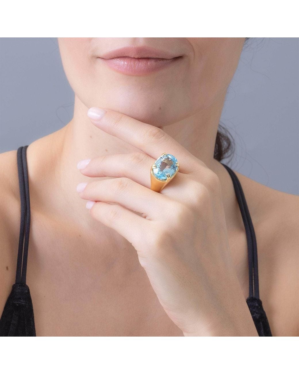 German Kabirski Blue Tethys Plated Ring With Natural Oval Cut Topaz