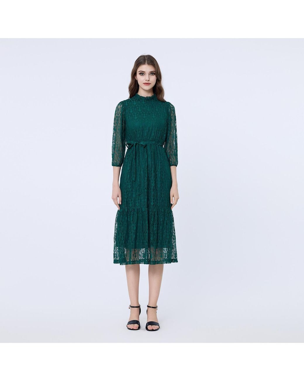 Smart and Joy Green Fit-And-Flare Lace Dress