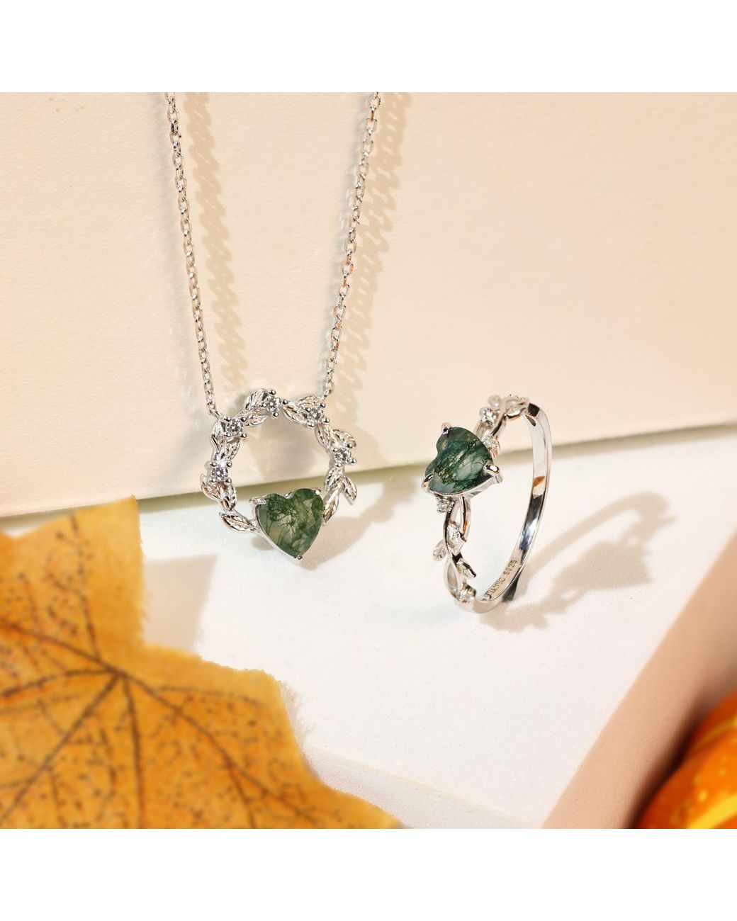 Azura Jewelry New York Metallic Heart Desire Moss Agate Vermeil Necklace