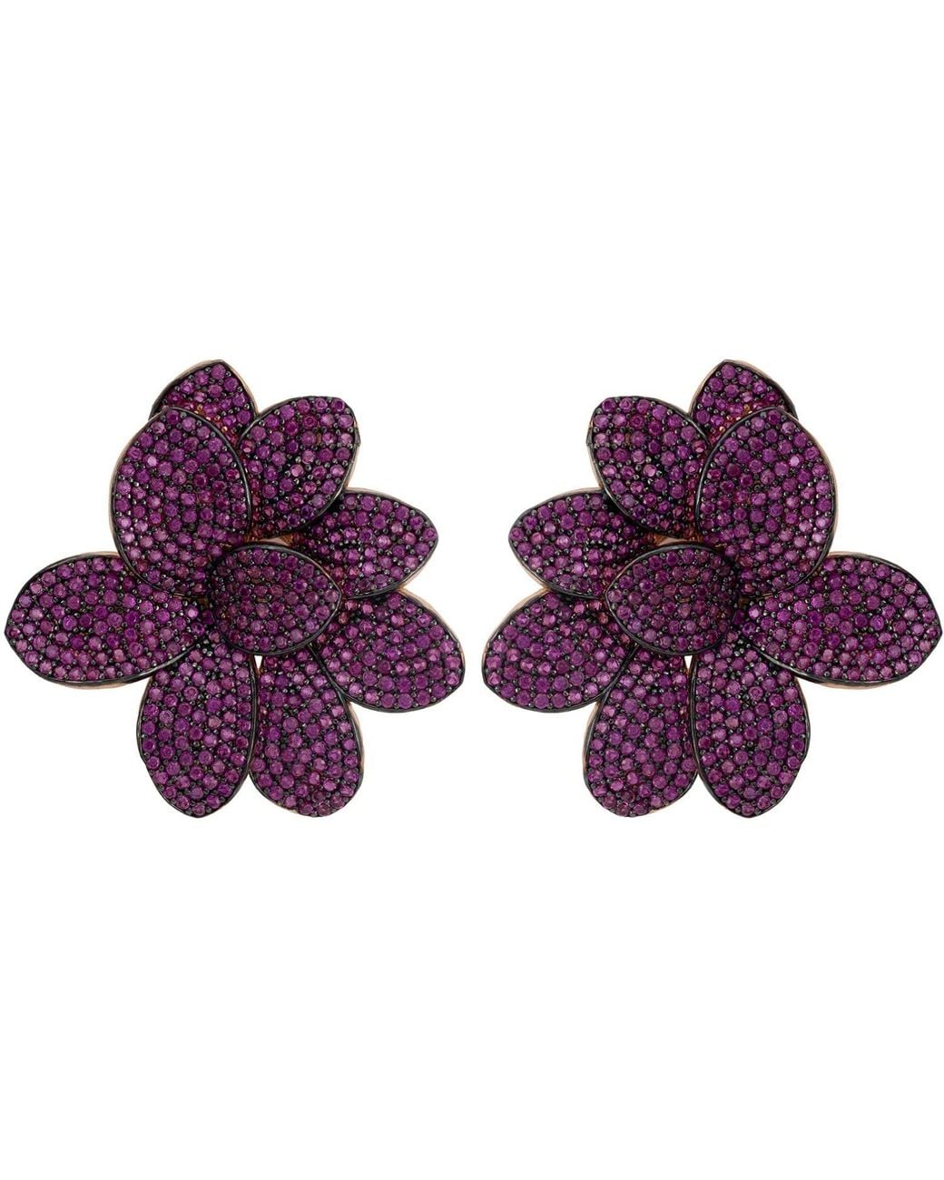 Latelita London Purple Rose Amaryllis Flower Large Stud Earrings Rosegold Ruby