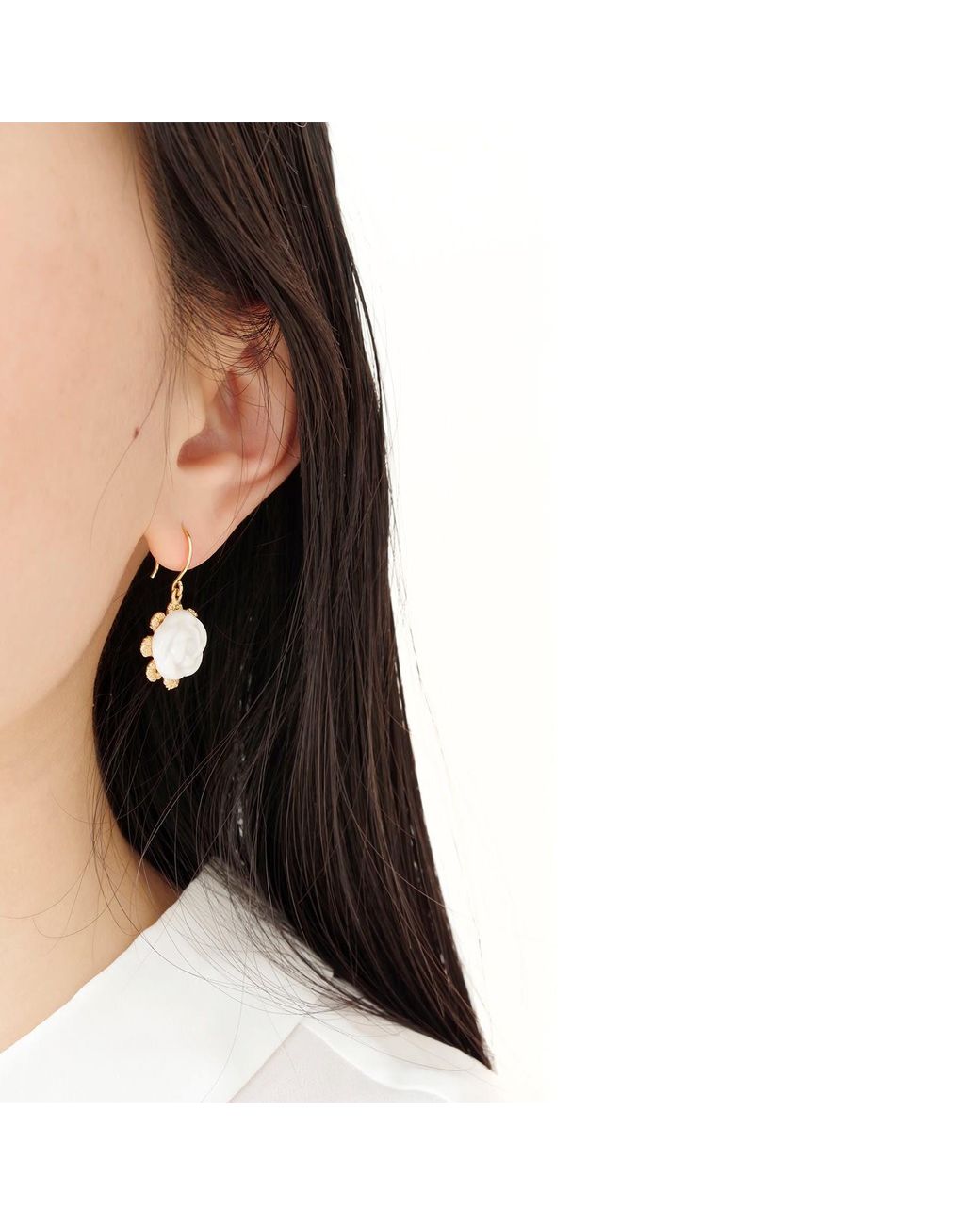 POPORCELAIN Metallic Everyday Porcelain Camellia Flower Charm Earrings