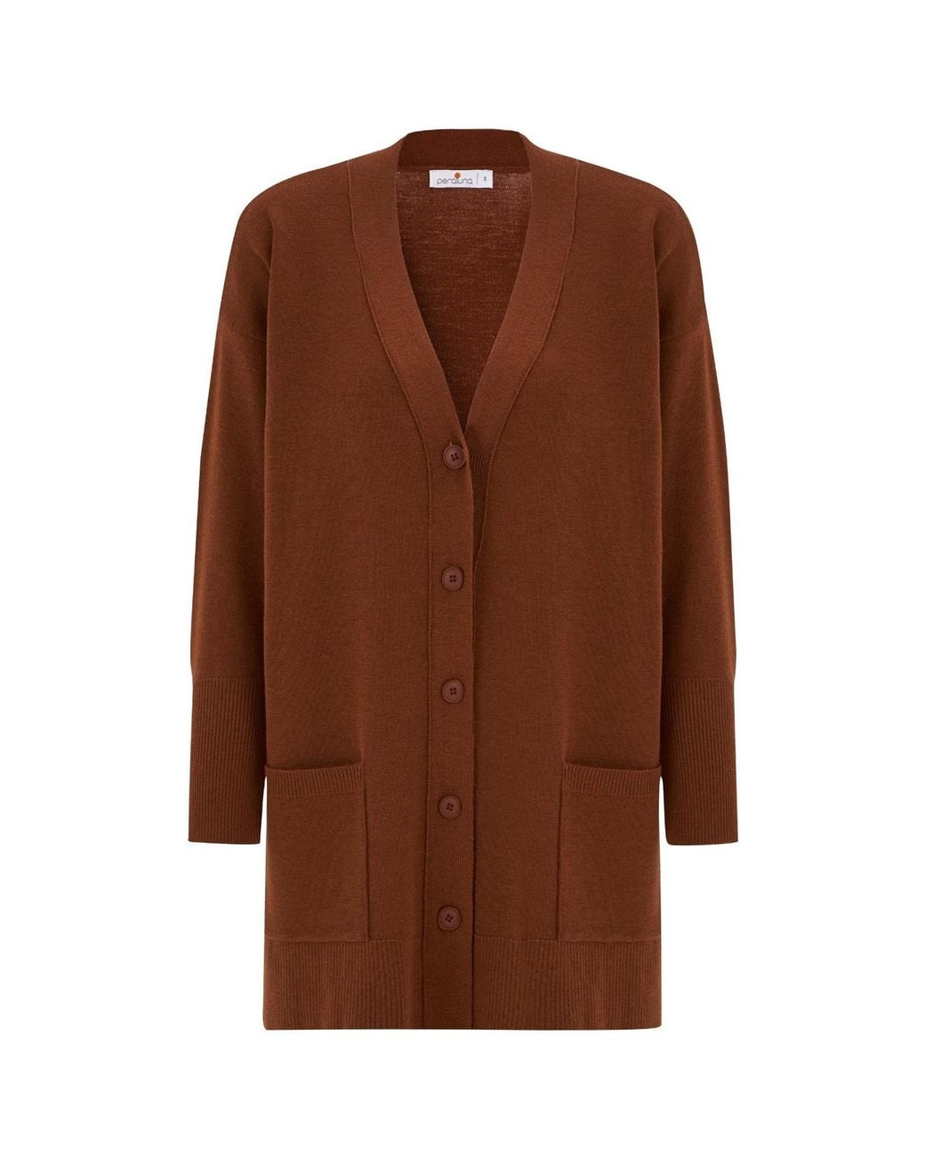Peraluna Brown Nicola V-Neck Long Knit Cardigan