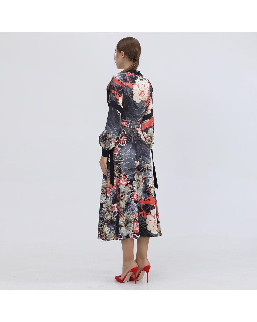 Smart and Joy Red Wrap Dress With Flower Print And Satin Bias