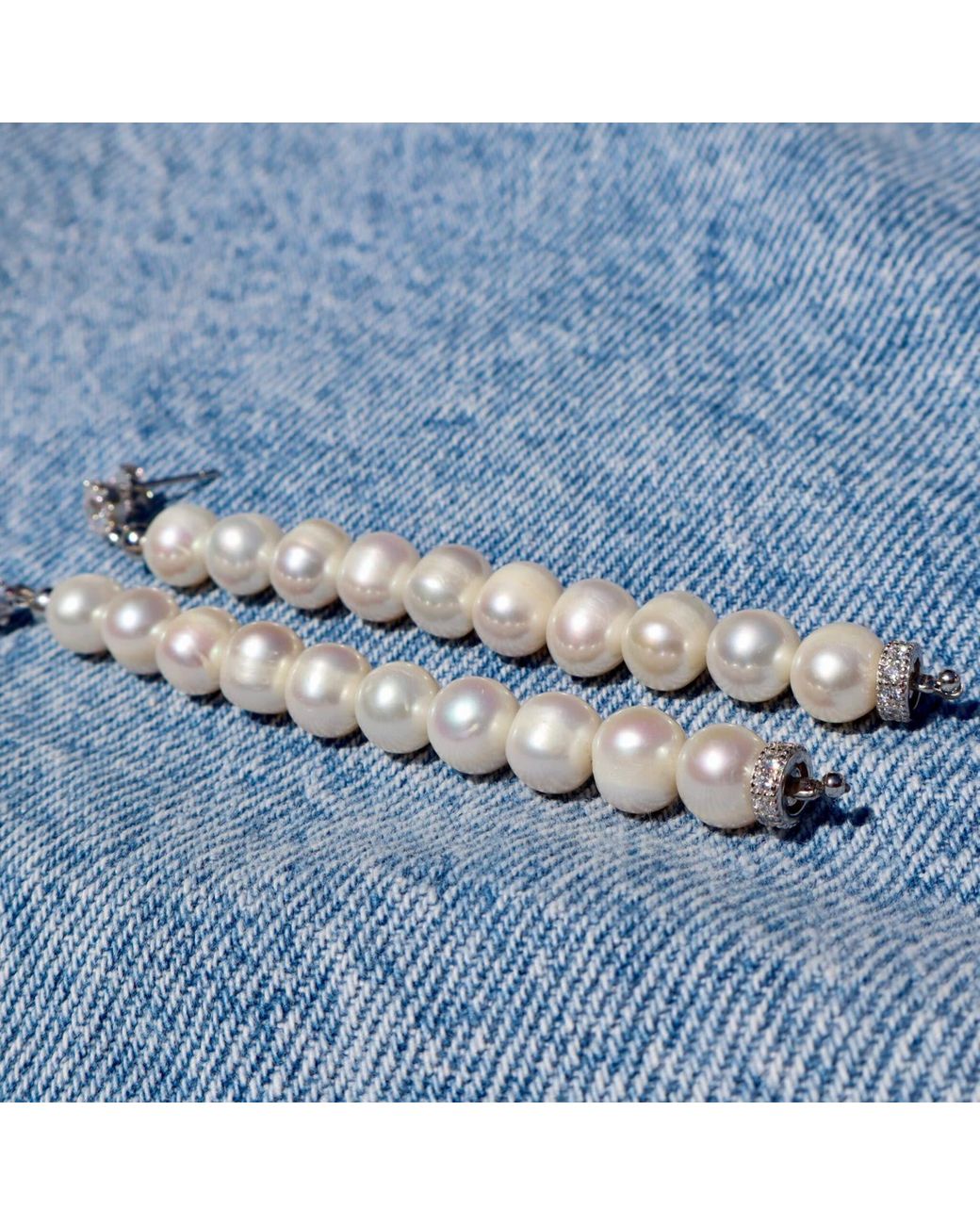 Mineralgems•Studio White Pearl Thread Earrings