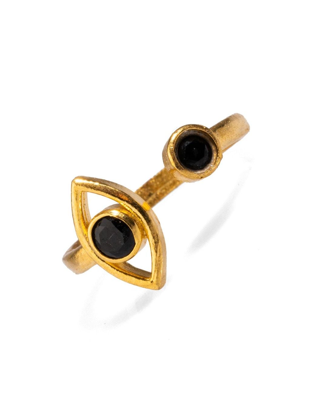 Ebru Jewelry Metallic Spiritual Eye Onyx Stone & Dainty Stackable Ring