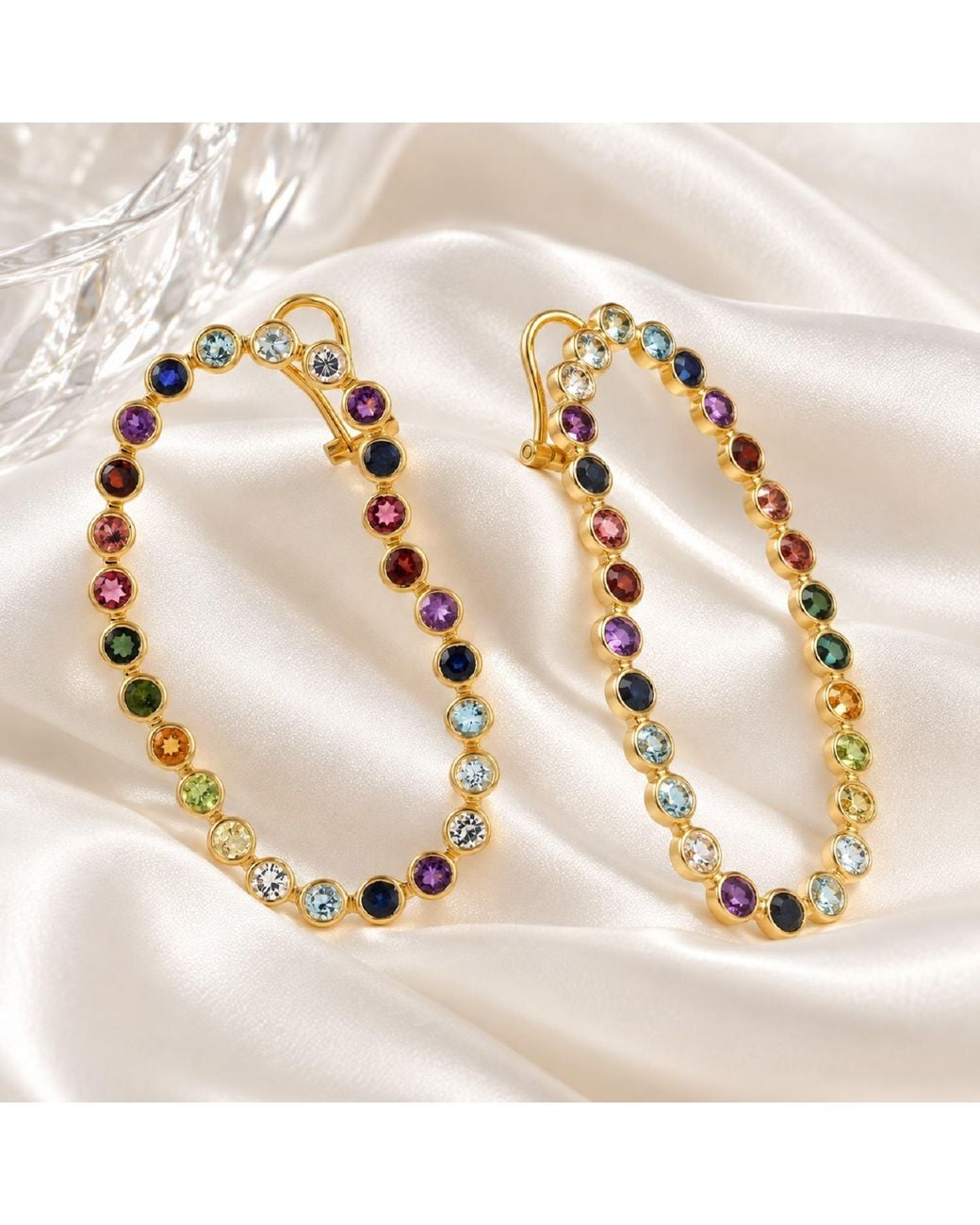 Artisan Metallic Natural Multi Sapphire Stud Earrings 18k Yellow Gold Gemstone