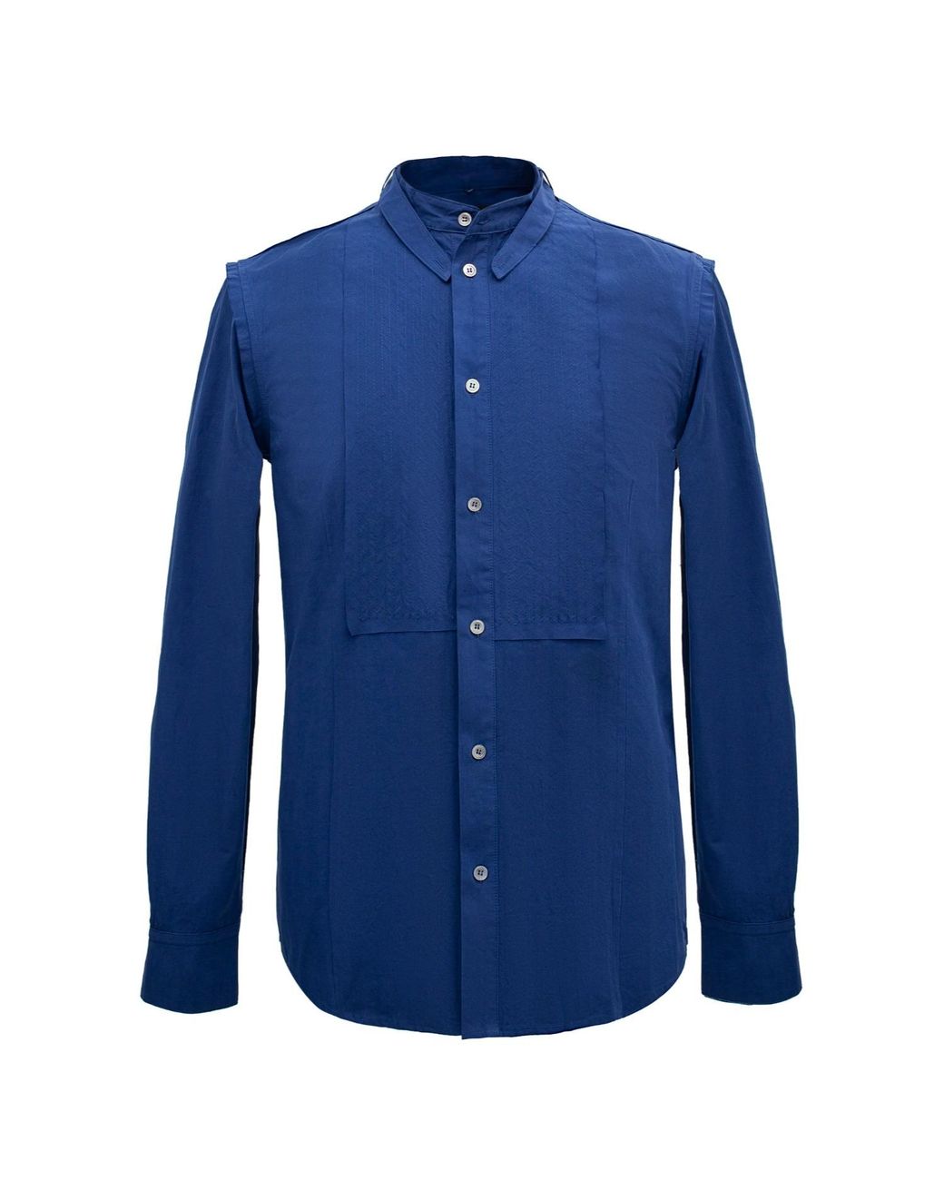 Smart and Joy Blue Shirt With Topstitched Bib And Removable Collar for men