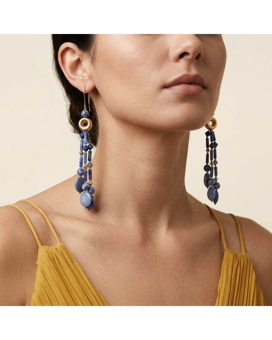 Jaredjamin Blue Celeste Sodalite & Coral Tassel Dangle Earrings