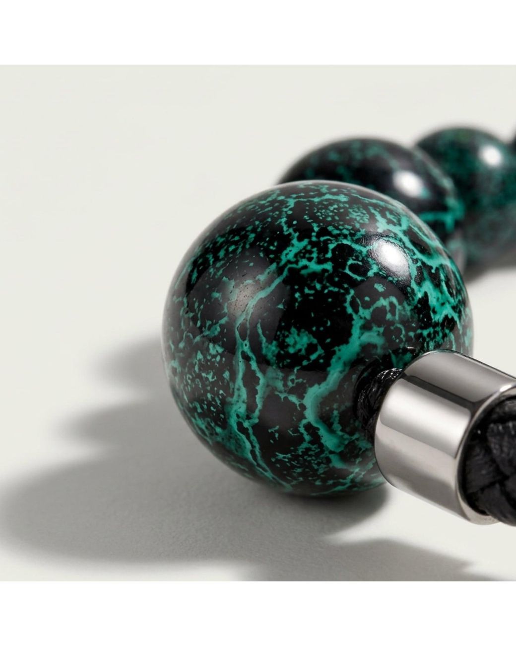 Yieon Black Aurora Lacquered Sandalwood Bead & Leather Bracelet