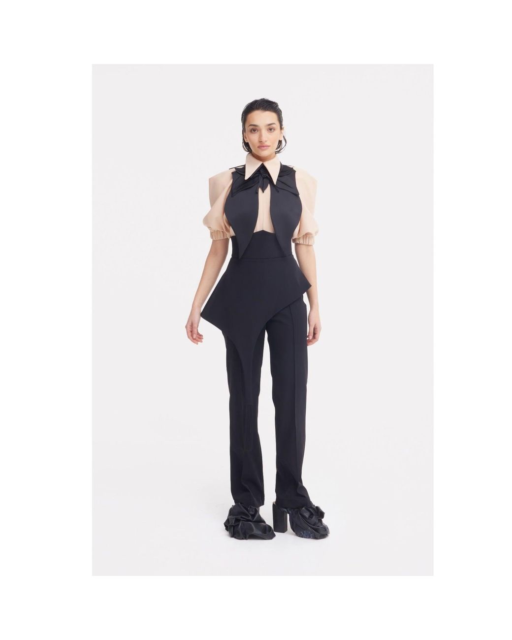 Julia Allert Black Oversized Satin Bib Collar