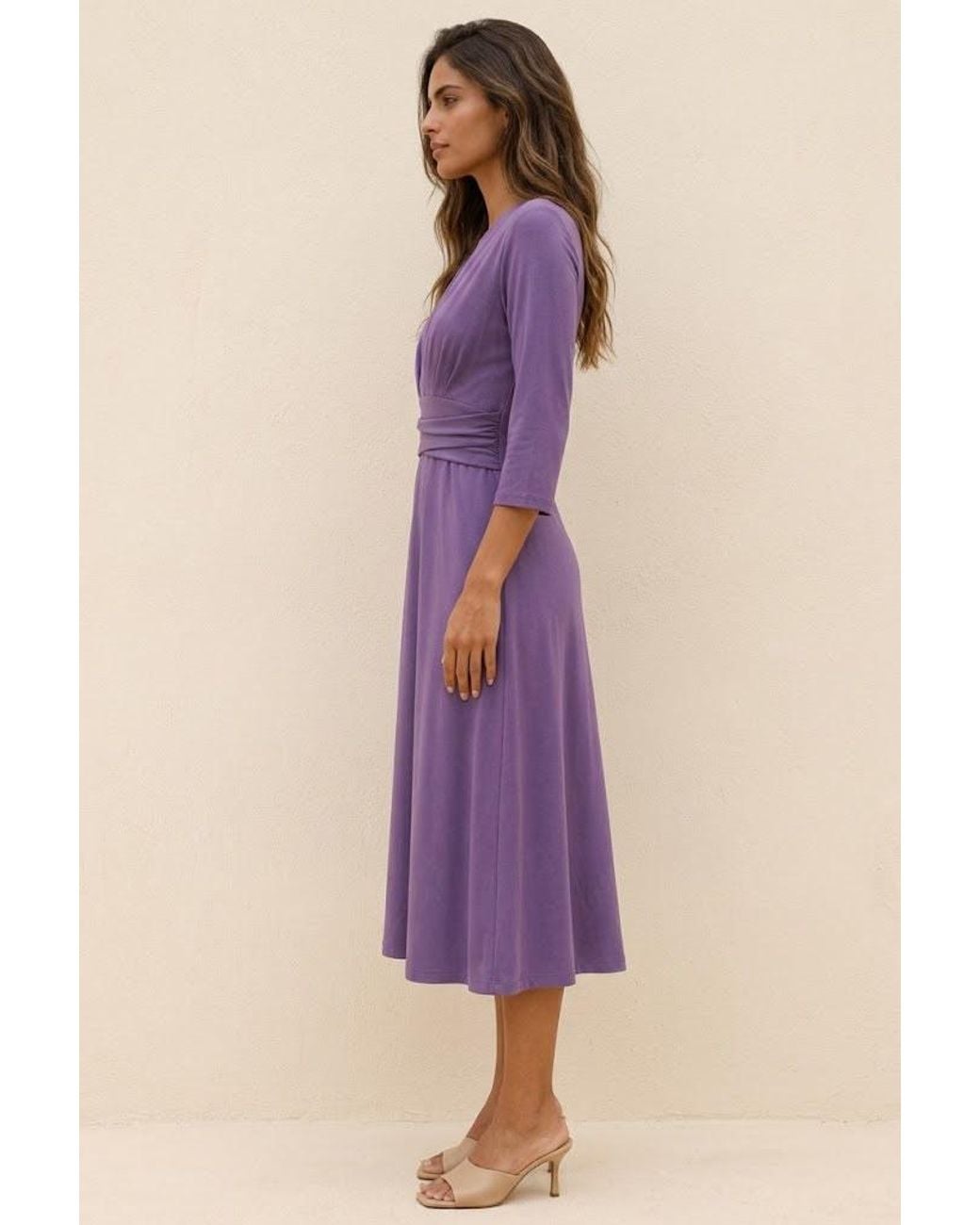 Conquista Purple Draped Waist Midi Dress