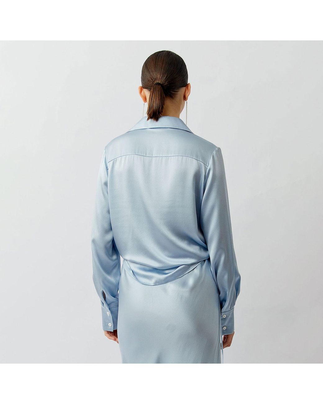 Silkinc Blue Wide Collar Silk Shirt