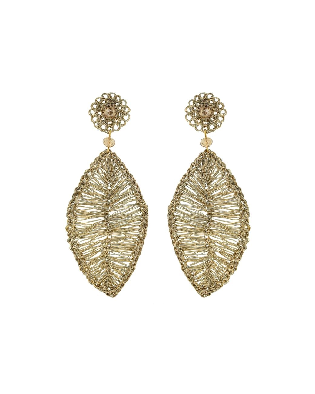 Lavish by Tricia Milaneze Metallic Neutrals Vintage Leaf Handmade Crochet Earrings
