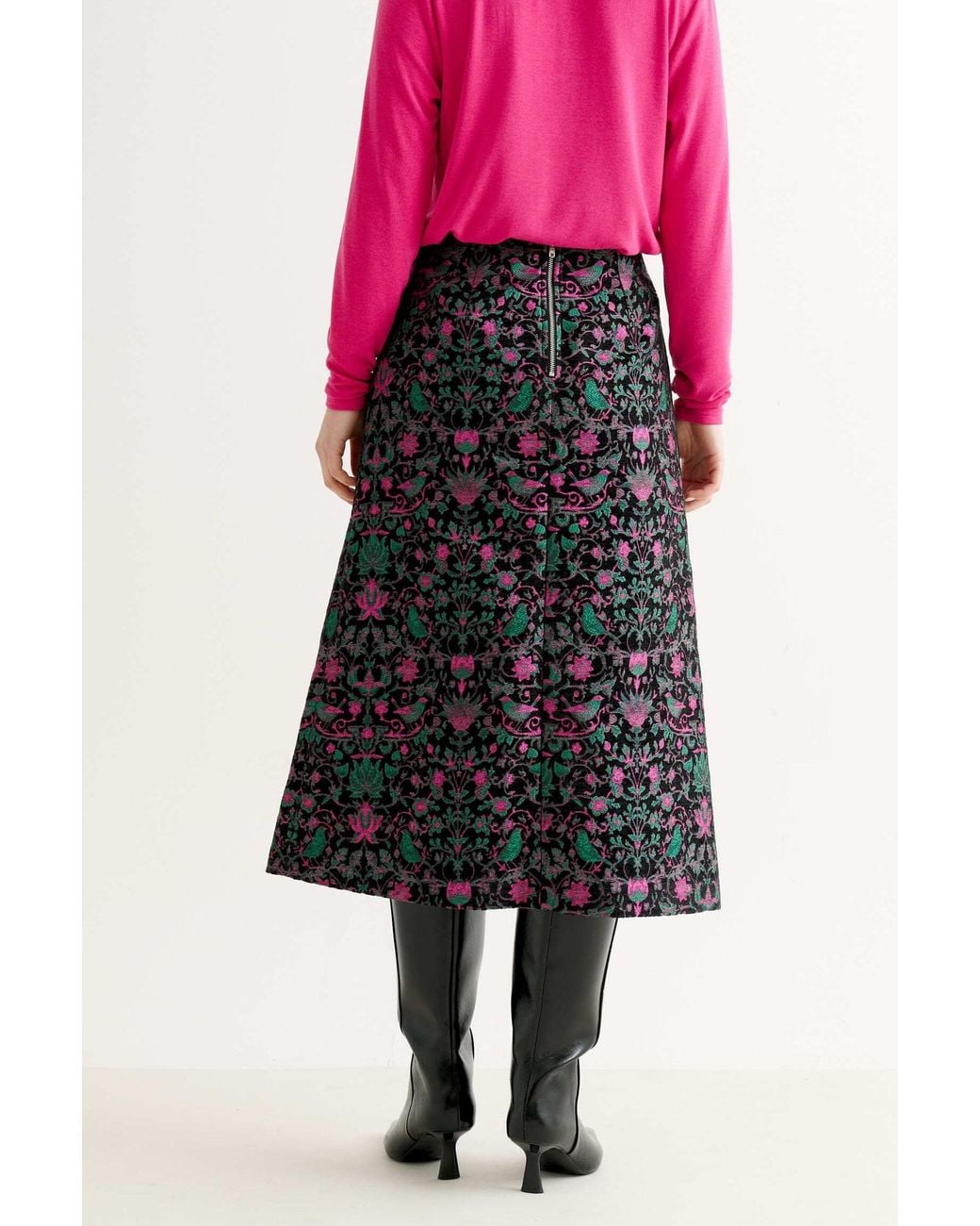Louche Blue Buffy Belle Plume Jacquard Midi Skirt