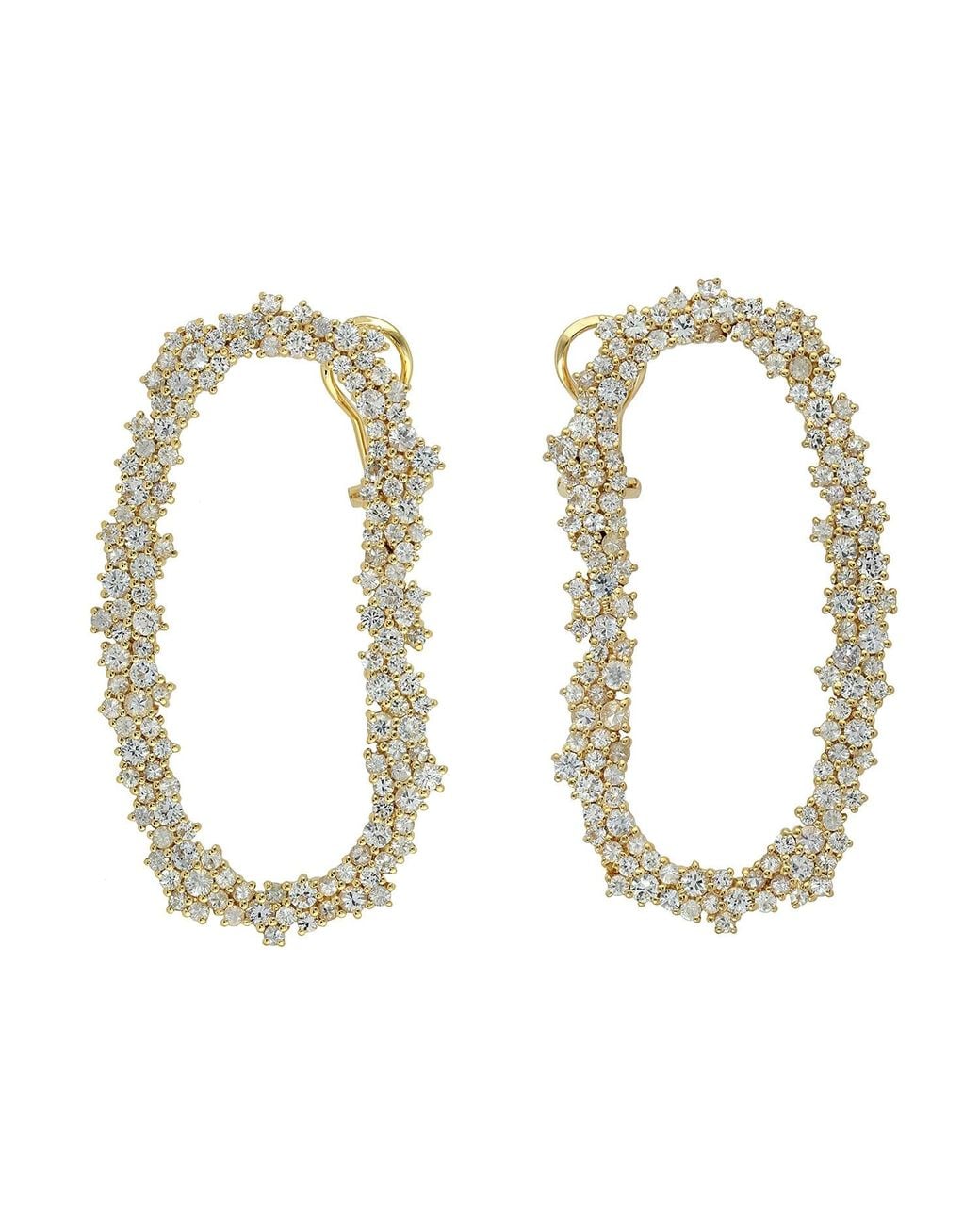 Artisan Metallic Natural White Sapphire Stud Earrings 18k Yellow Gold