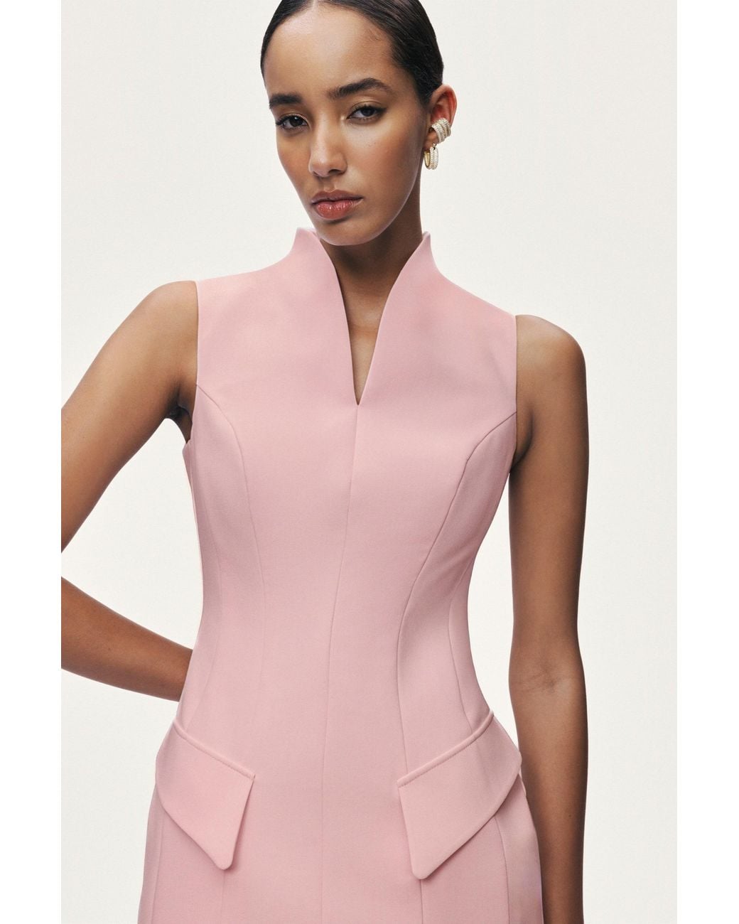 Nocturne Pink Mandarin Collar Mini Dress