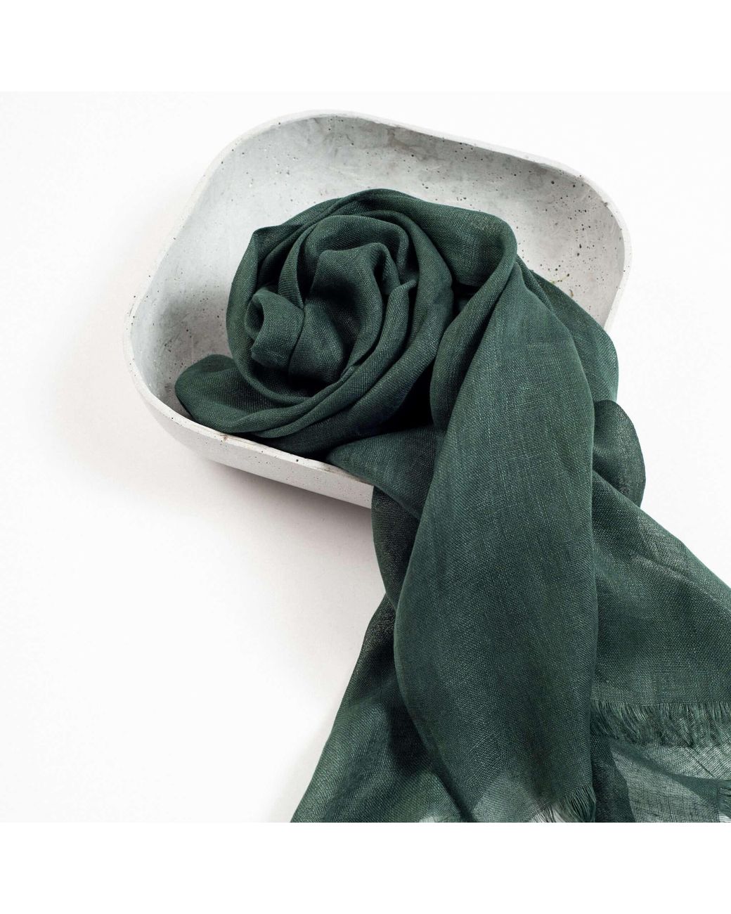Variously Green Moss Dark Soft Linen Silk Handwoven Artisanal Scarf