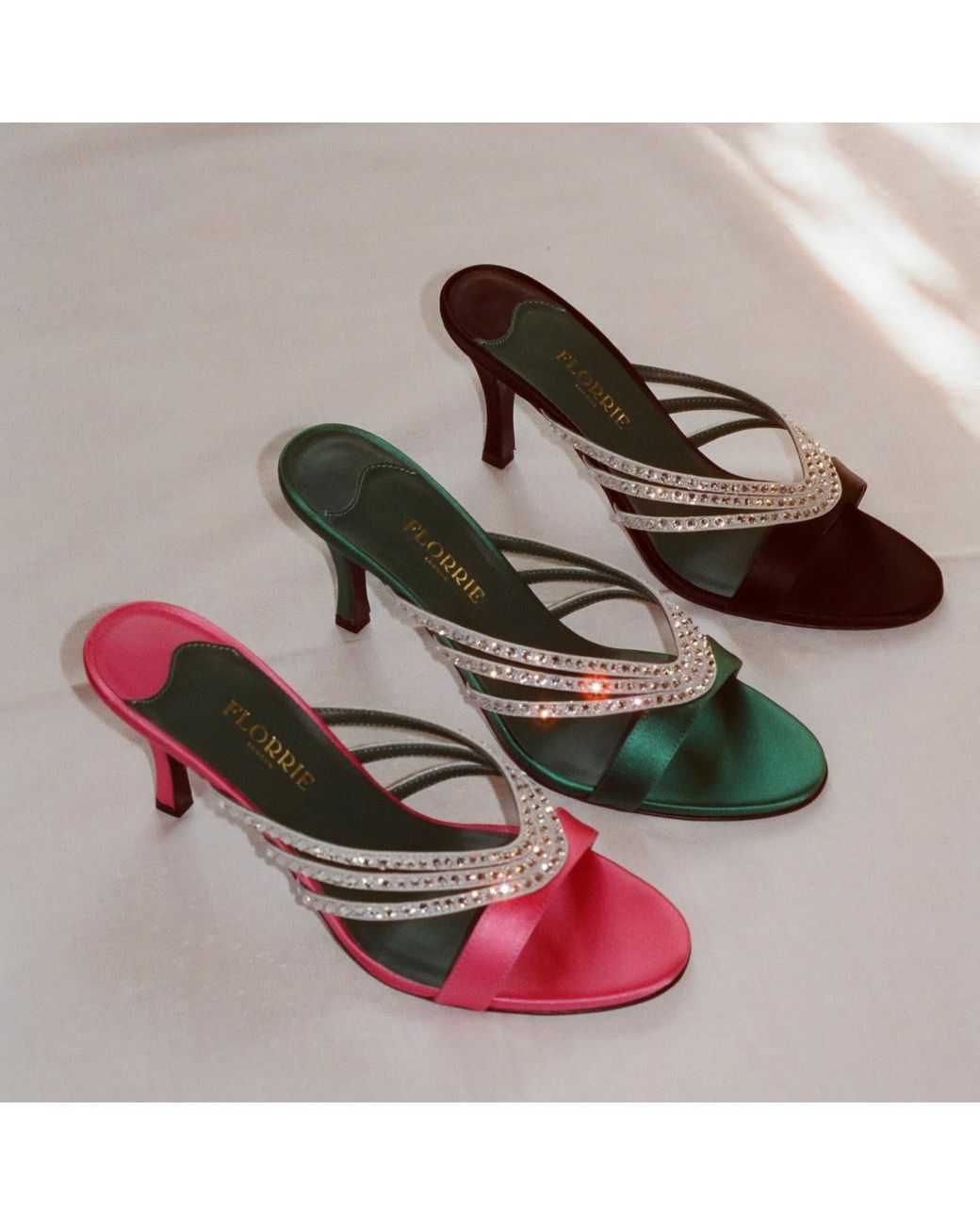 Florrie Green Roro 75Mm Crystal And Satin Mule Billiard