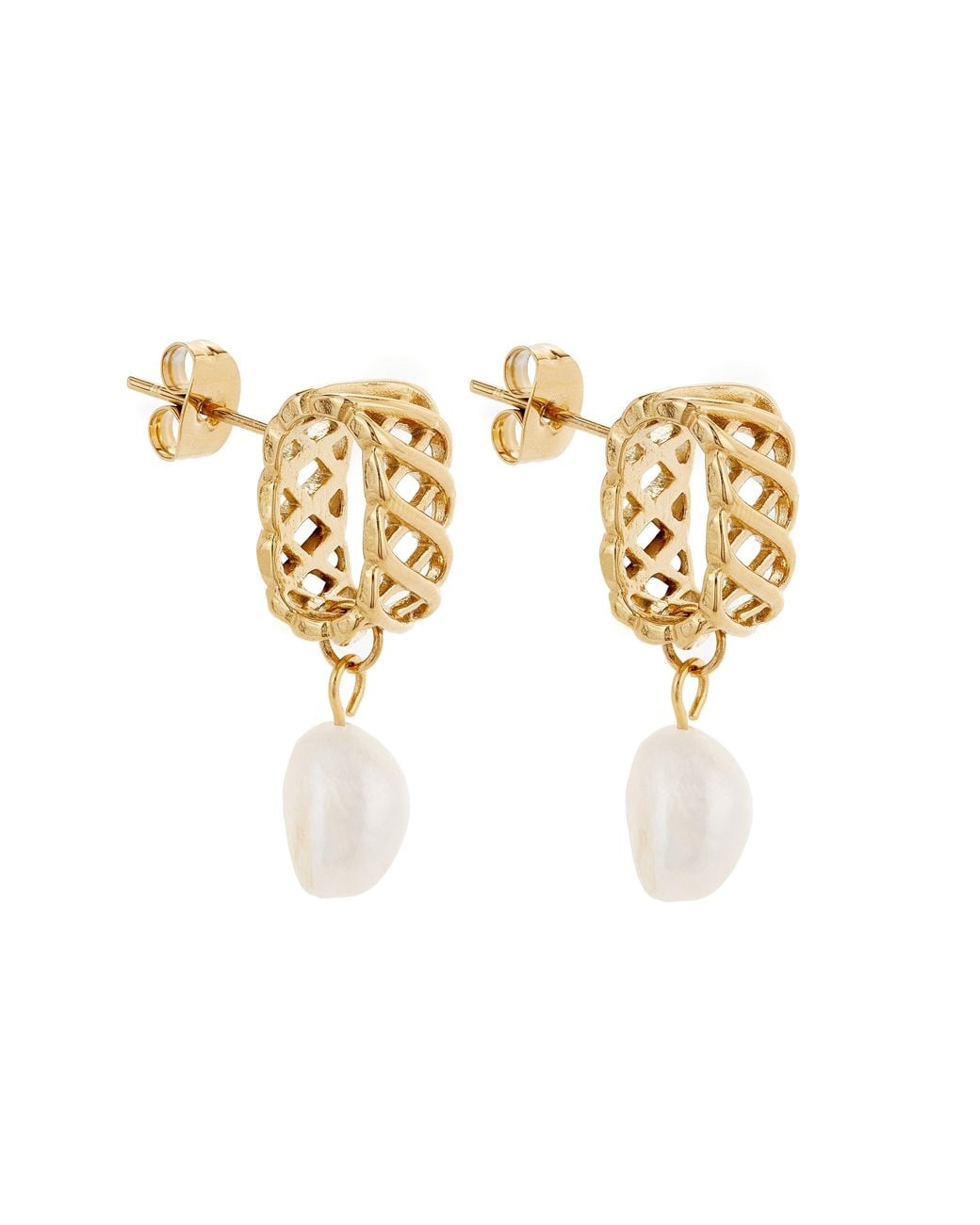 Ballinger Jewellery Metallic Woven Drop Freshwater Pearl Earrings