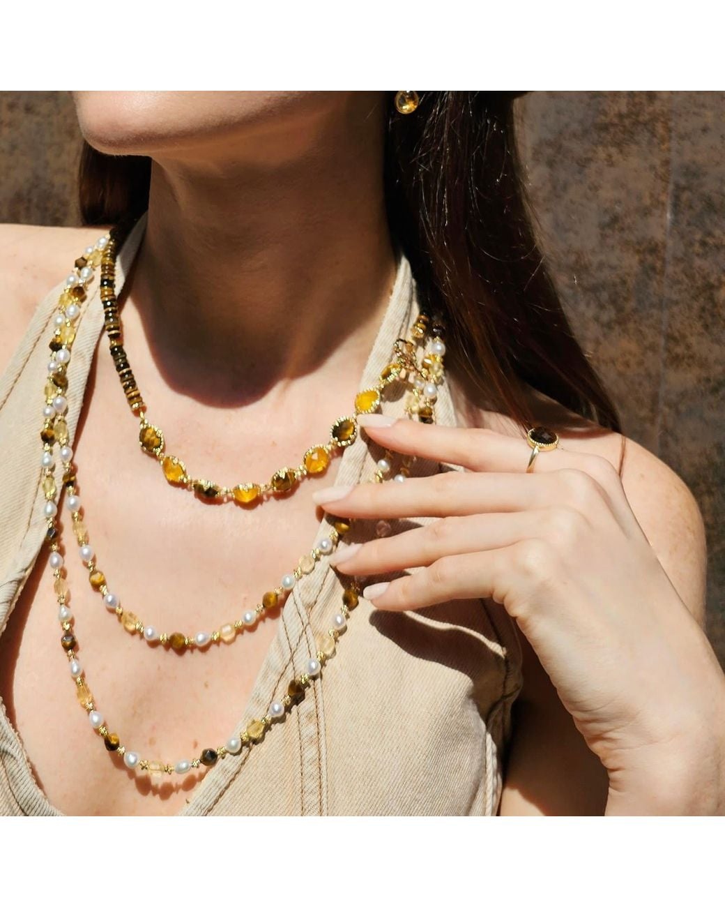 Farra Metallic Tiger-Eye With Zircon Open Ring