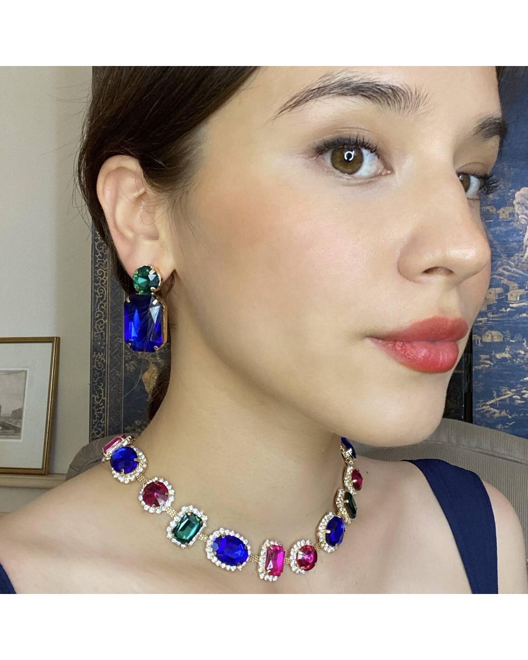 Michael Nash Jewelry Blue Neutrals Maureen Multi Color Gemstone Necklace