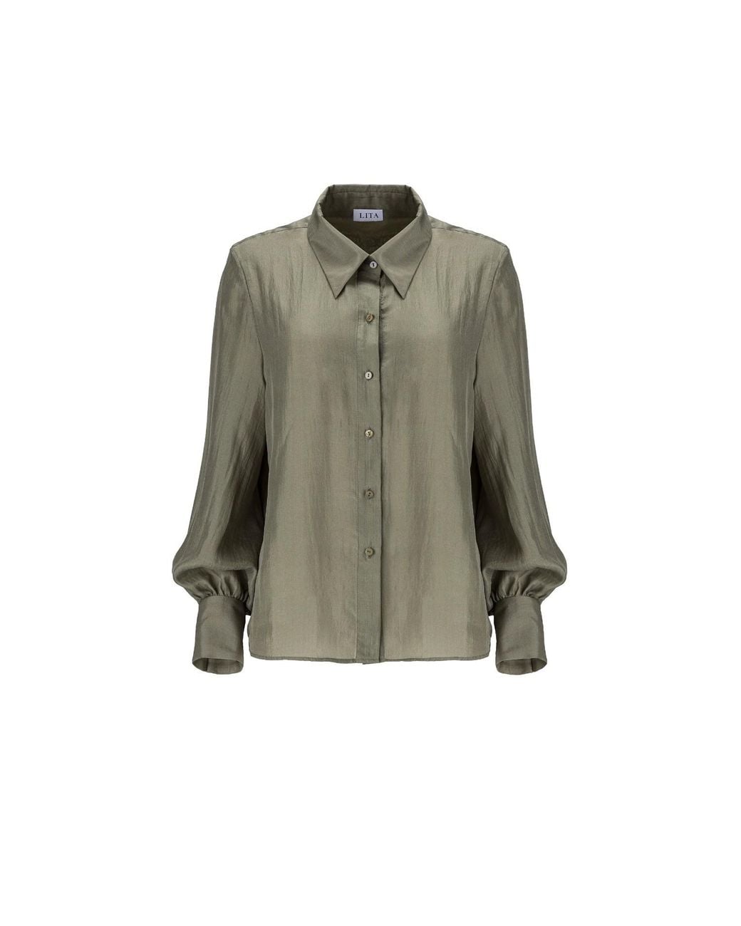 Lita Couture Green Button-Up Silk Shirt