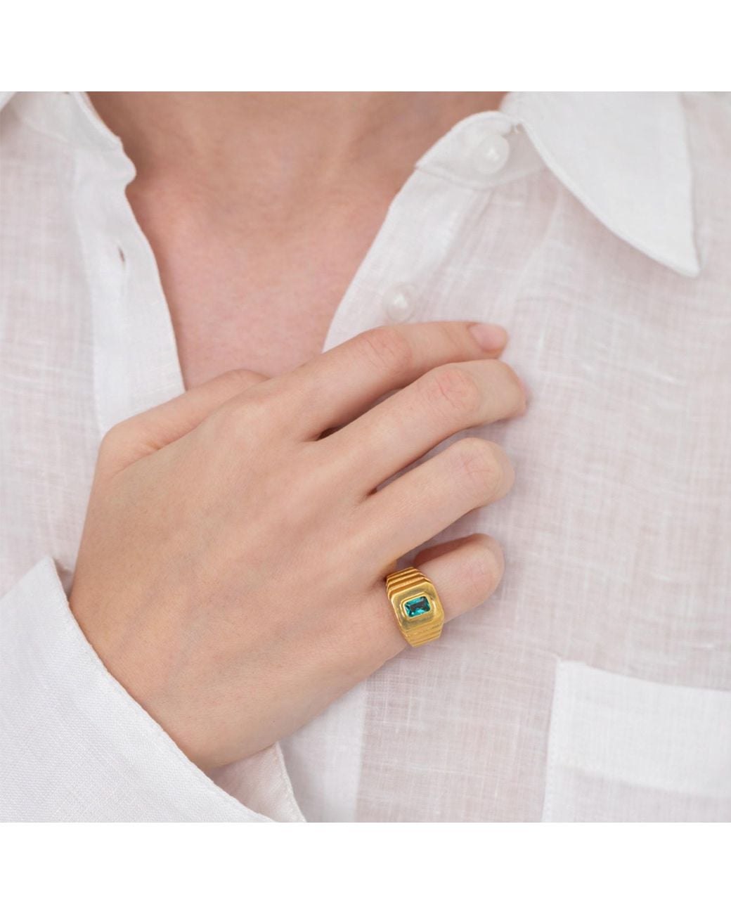 LINYA JEWELLERY Metallic Octagon Stone Signet Ring Sterling
