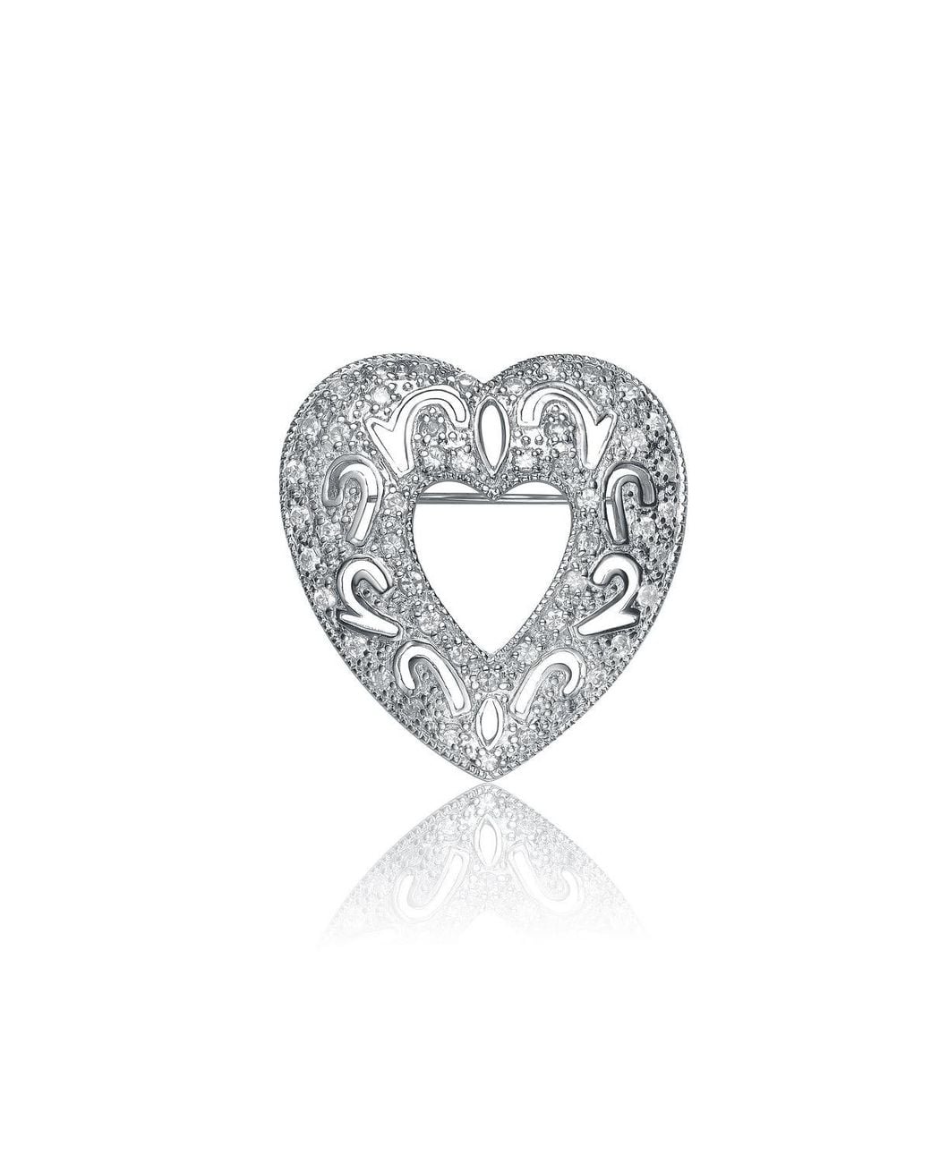 Genevive Jewelry Metallic Sterling Cubic Zirconia Concentric Heart Pin
