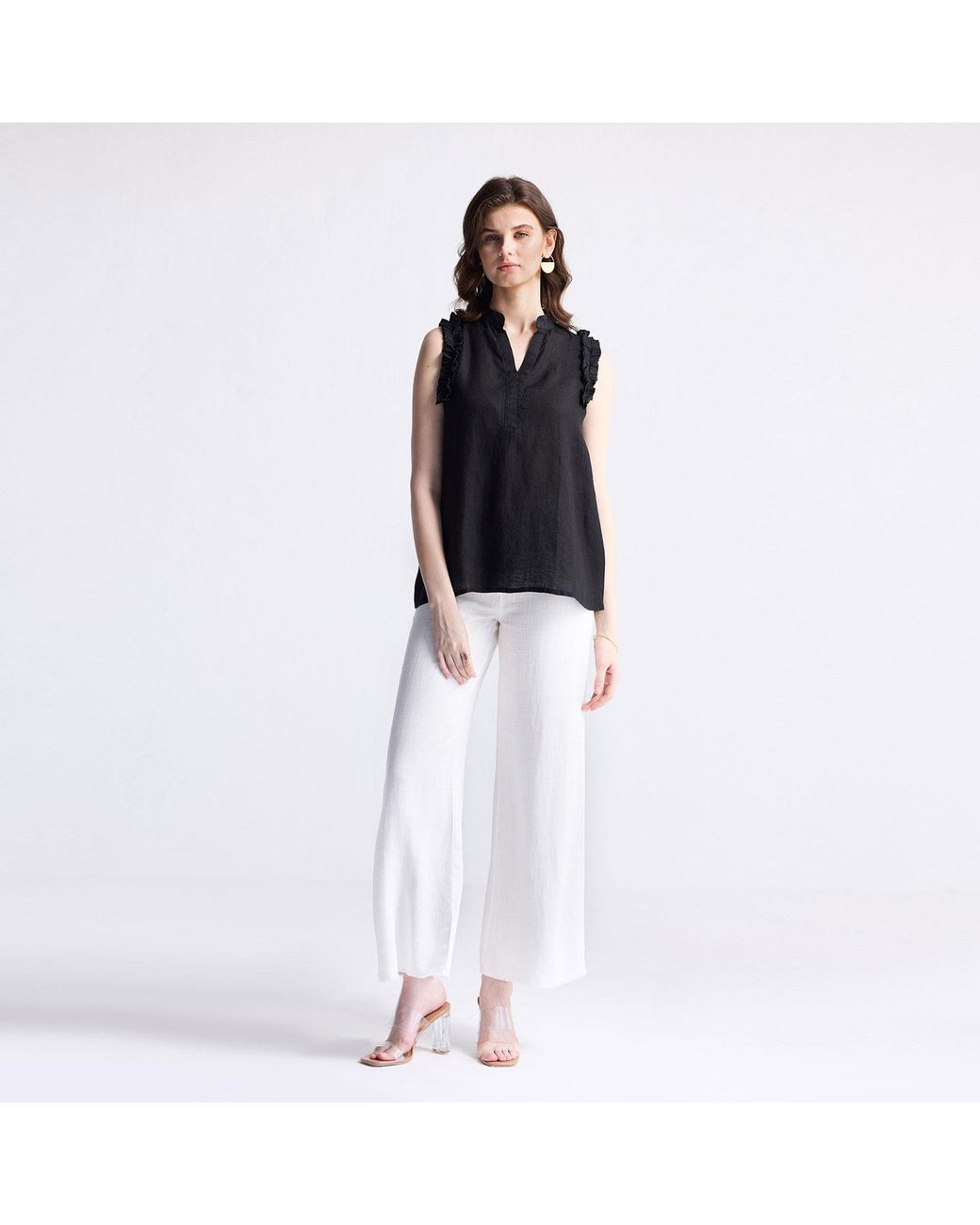 REISTOR Black Sleeveless Hemp Top With Ruffles