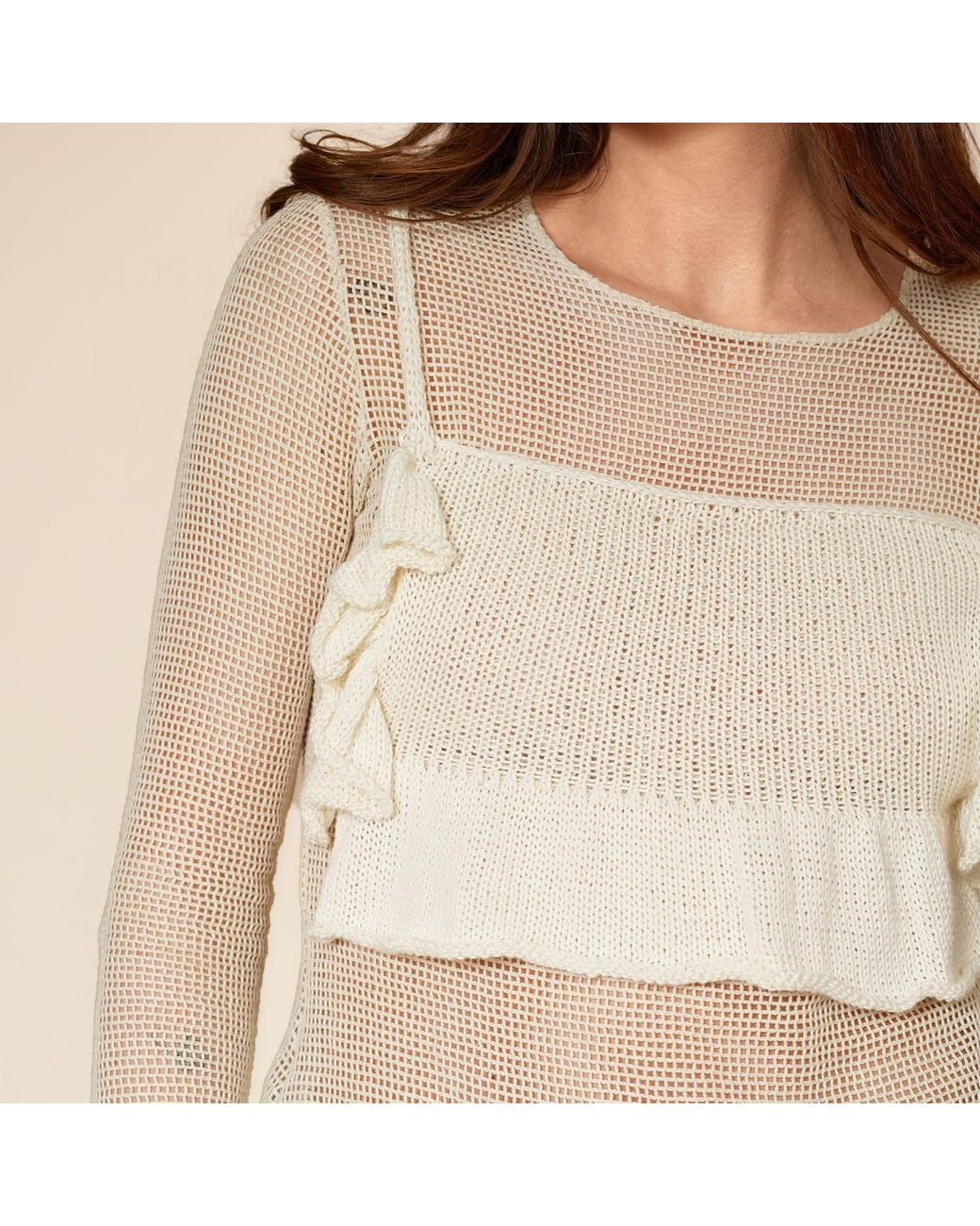 Gunda Hafner Ltd Natural Neutrals Soft Lace Knit Detail Top