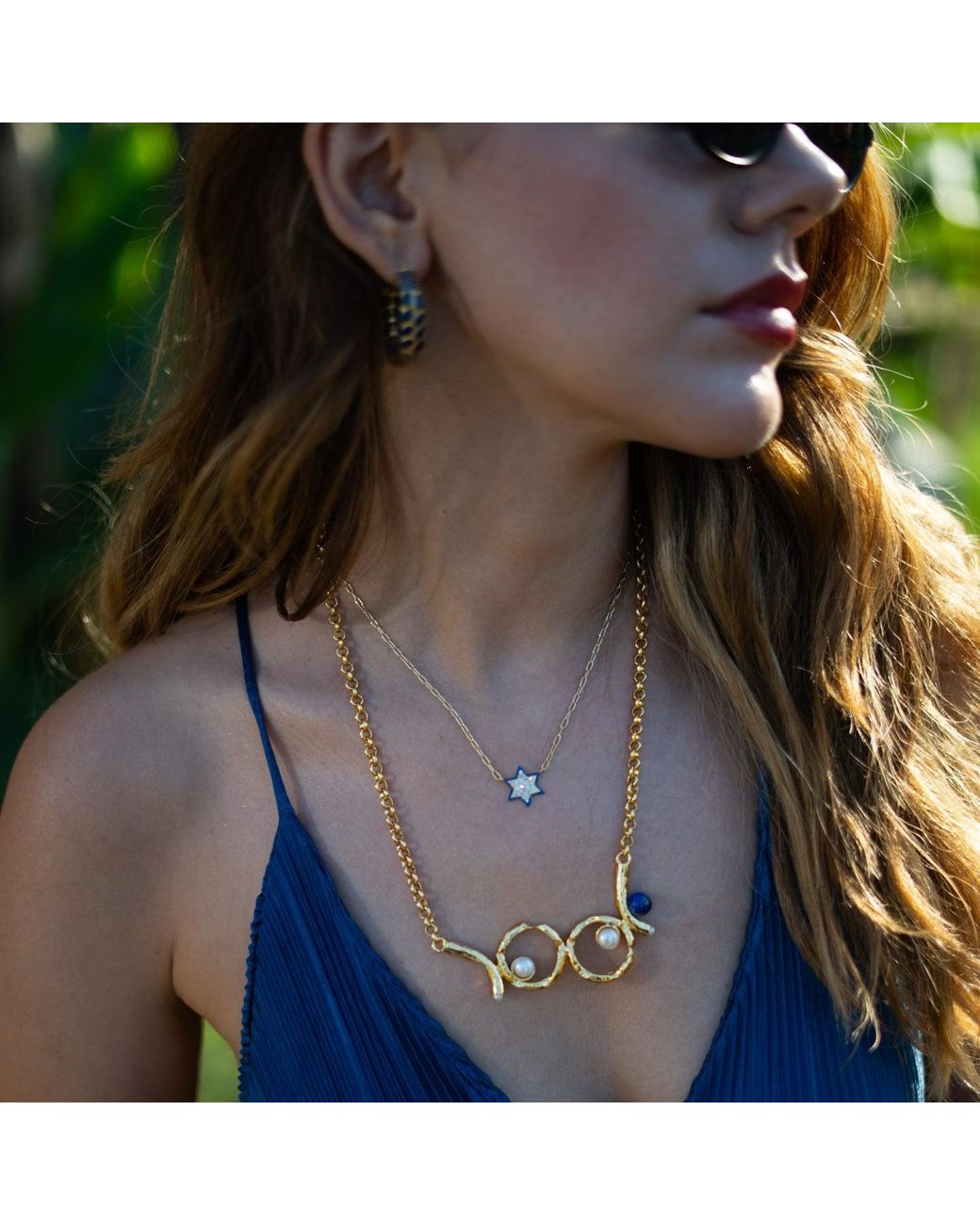 Ebru Jewelry Metallic Divine Star Of David Enamel Necklace