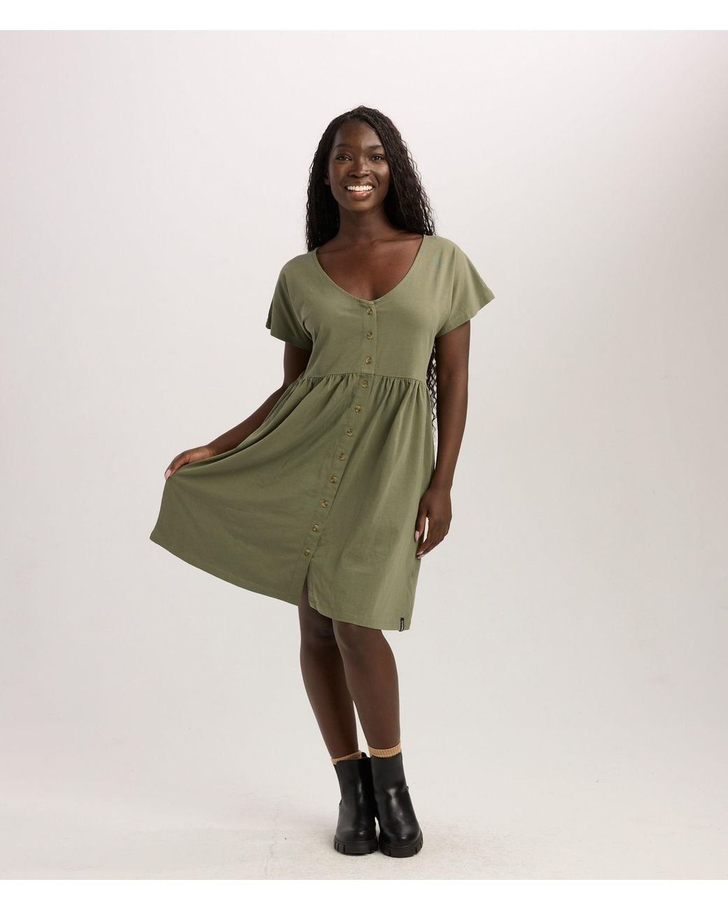 Known Supply Green Cotton Button Up Dress