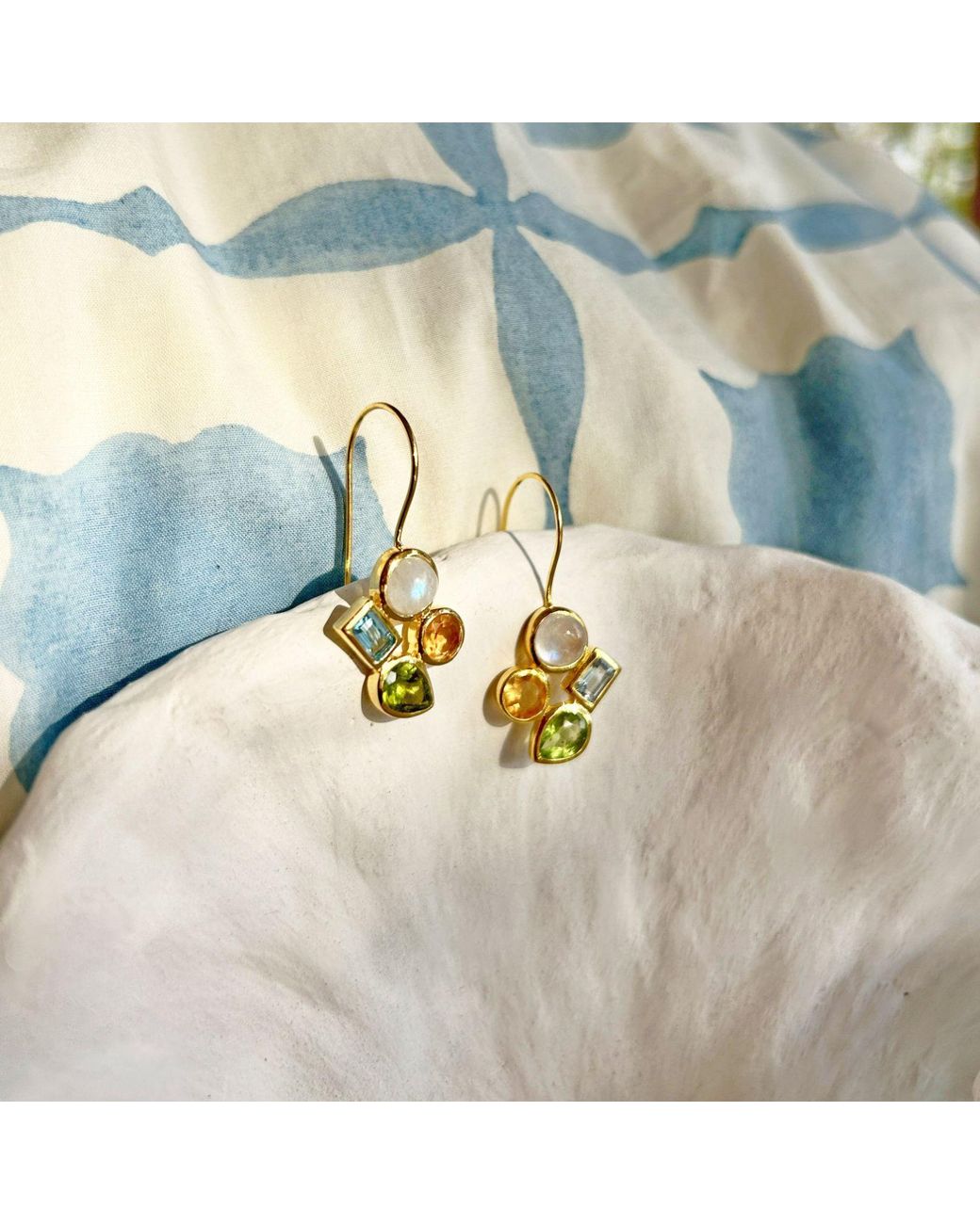 Isla Silver Metallic Citrine, Peridot, Topaz & Moonstone Drop Earrings