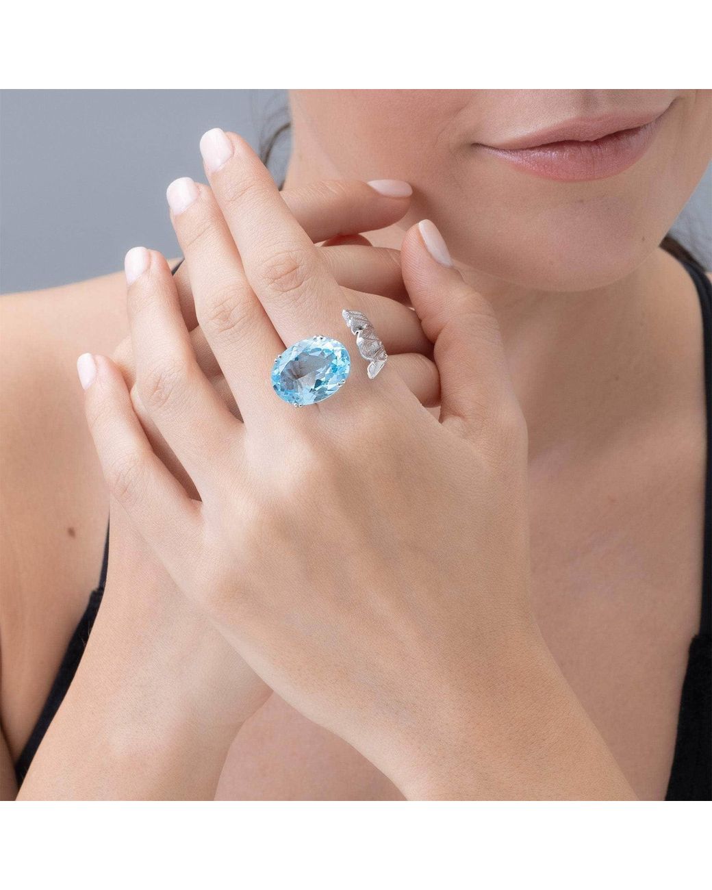 German Kabirski Blue Caelum Textured Open Ring With Natural Oval Cut Topaz