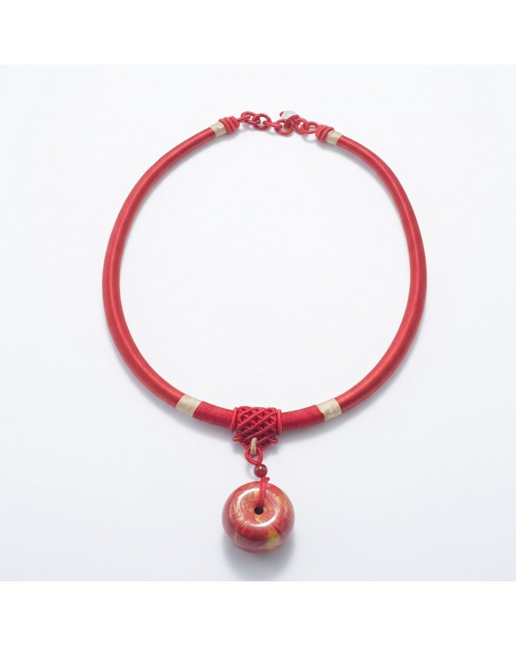 Yieon Scarlet Lacquered Sandalwood Peace Buckle Pendant Necklace