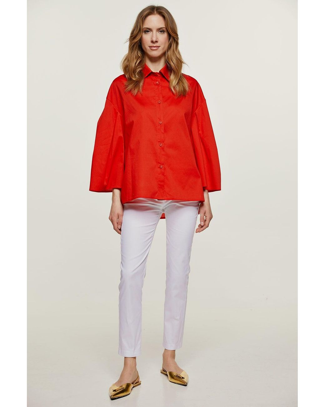 Conquista Red Wide Sleeve Blouse