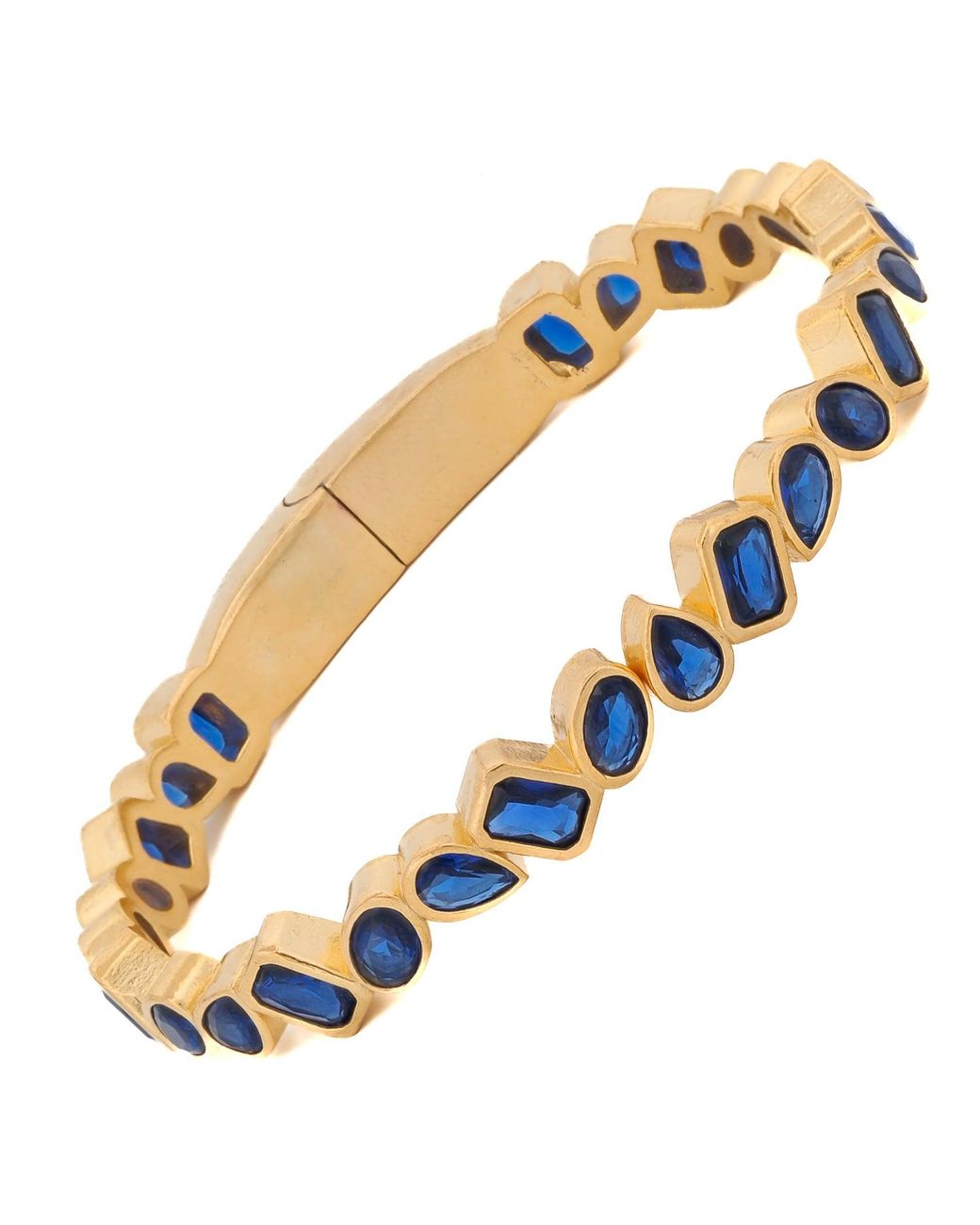 Ebru Jewelry Metallic Majestic Sapphire Stone Bangle Bracelet