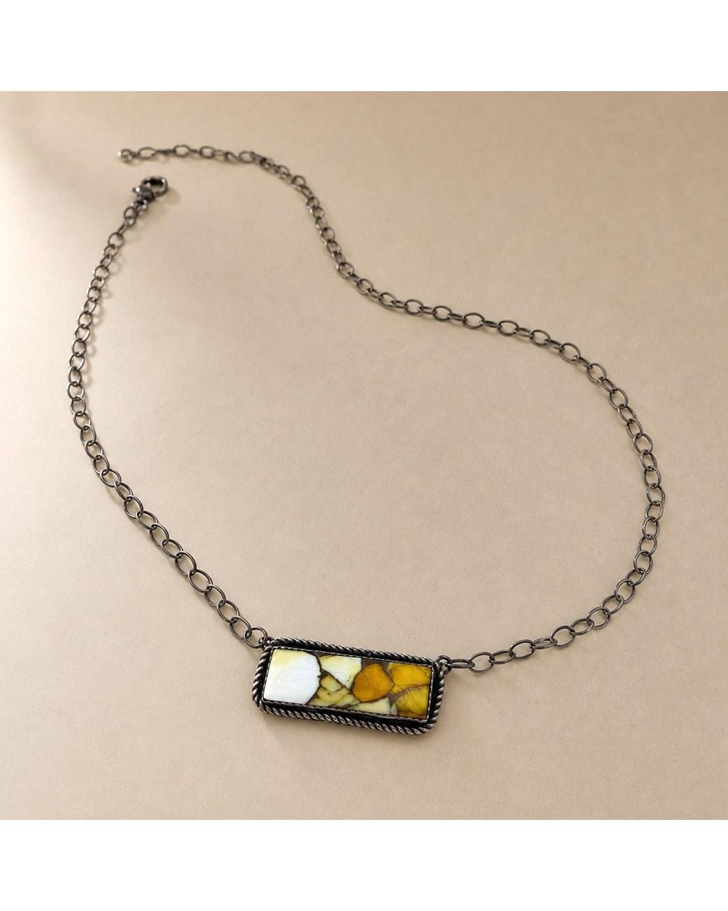 Saéa Metallic Honey Spiny Oyster Mosaic Bar Necklace