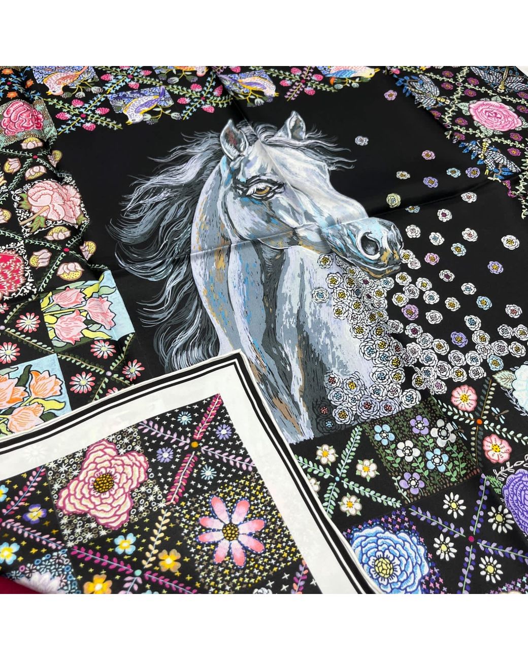 Wenzi Blue The Starlit Rider Hand Painted Pattern Double Sided Silk Twill Scarf