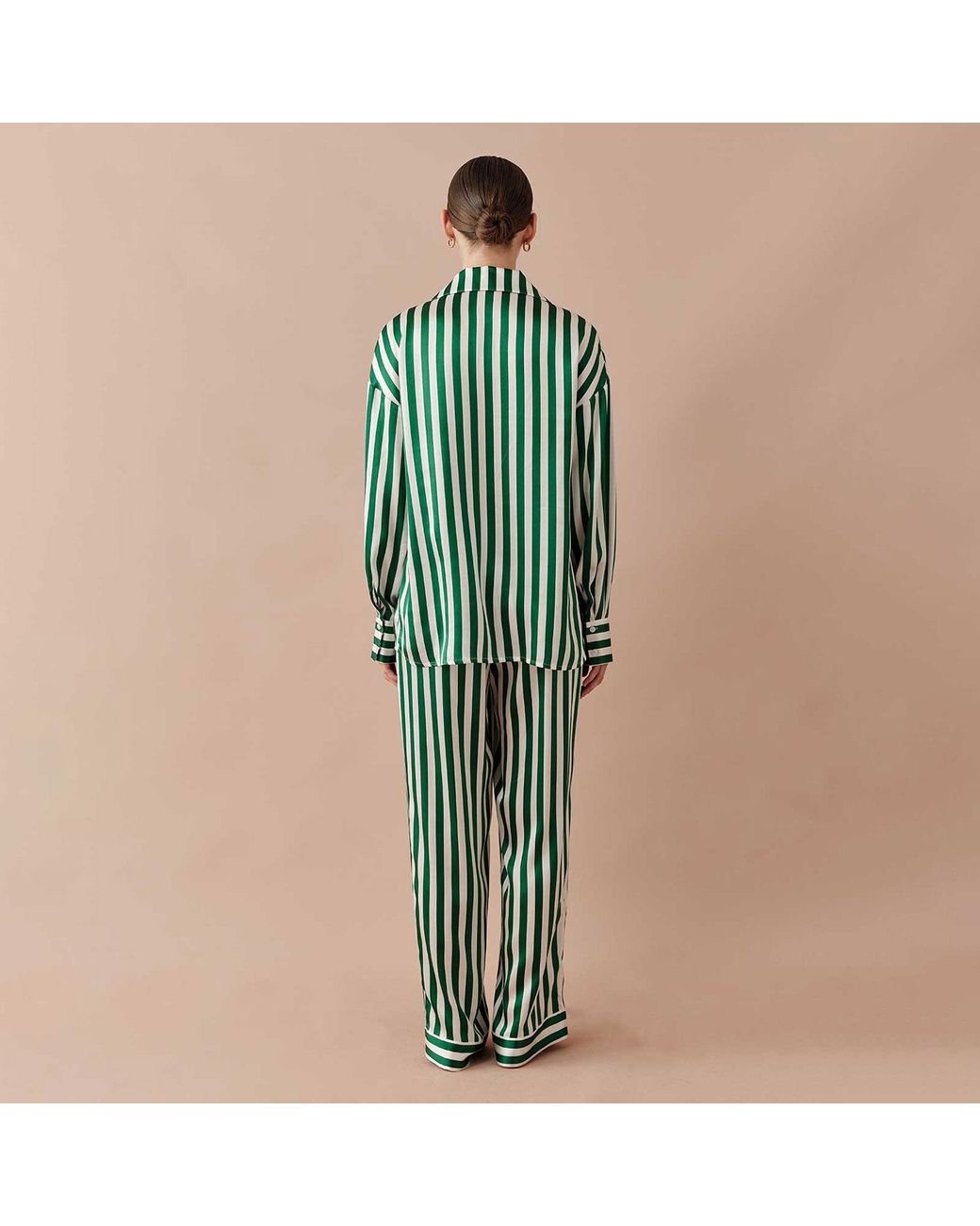 Silkinc Green Classic Wide Stripe Long Pajama Set
