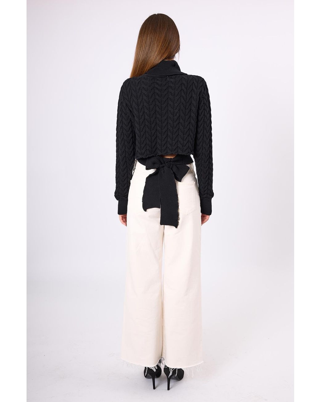 Peraluna Black Scarlett Cable Knit Crop Jumper