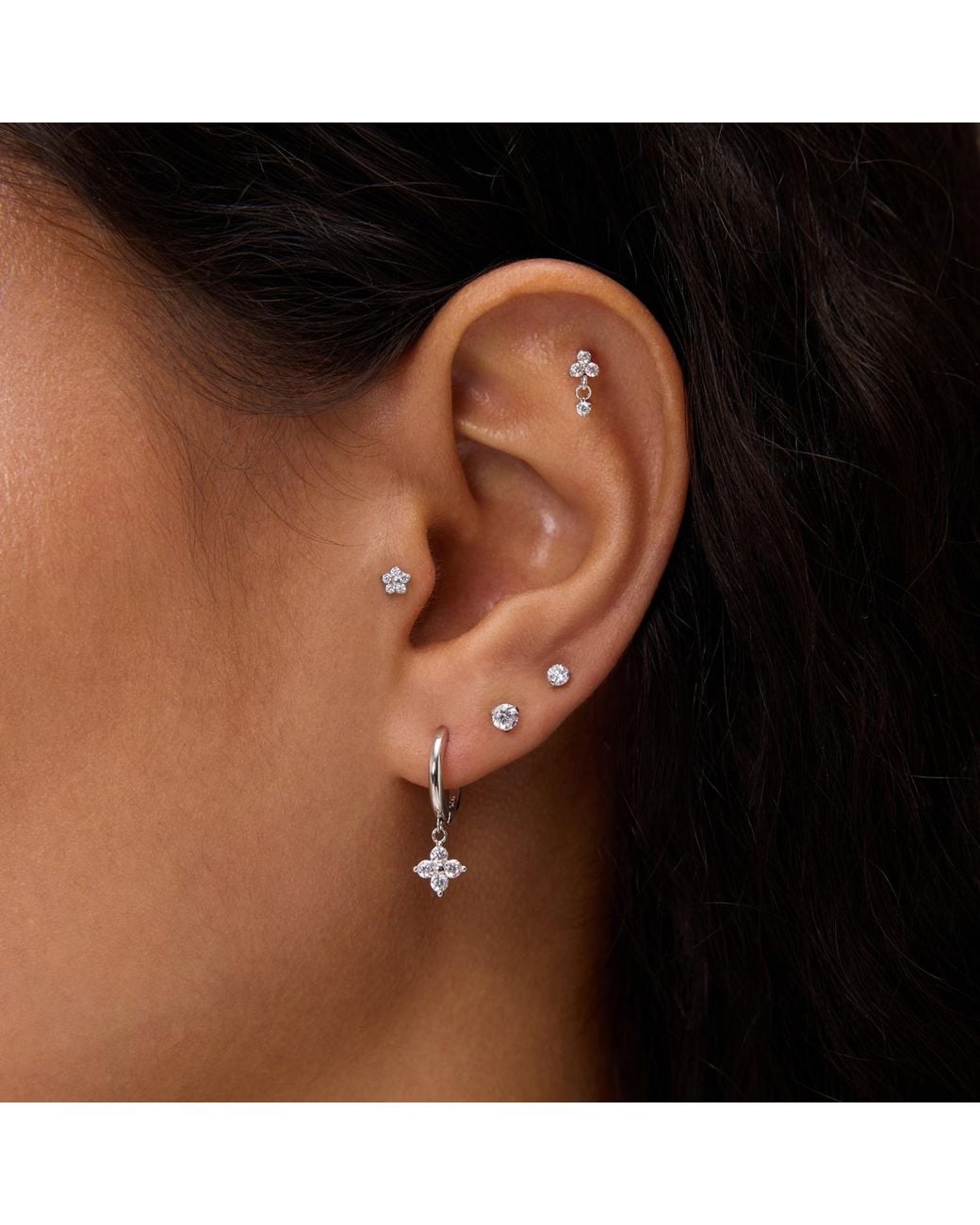 Vanhi White 3Mm Martini Set Threadless Flat Back Titanium Cartilage Stud