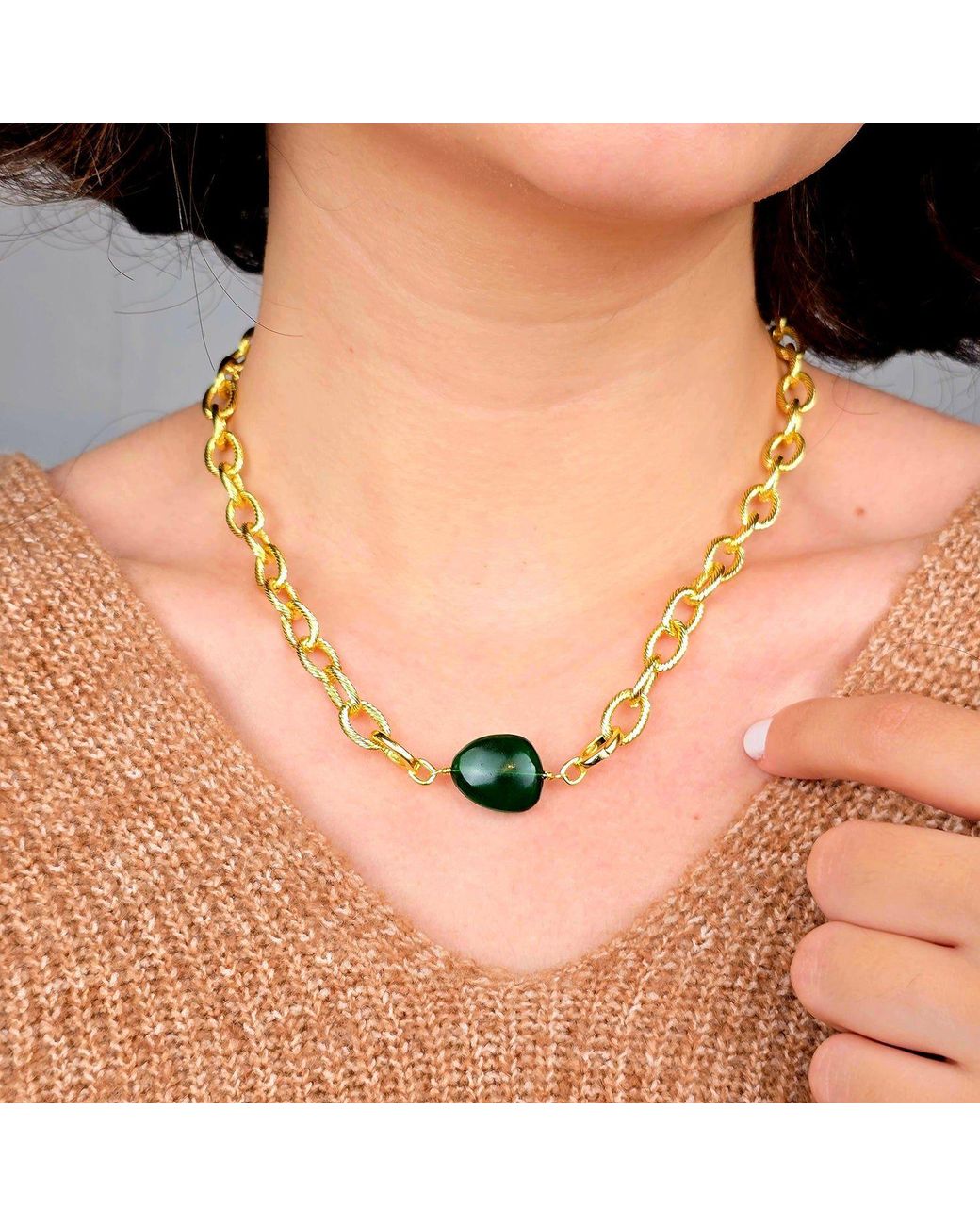 Harfi Green Emerald May Birthstone Statement Pendant Necklace