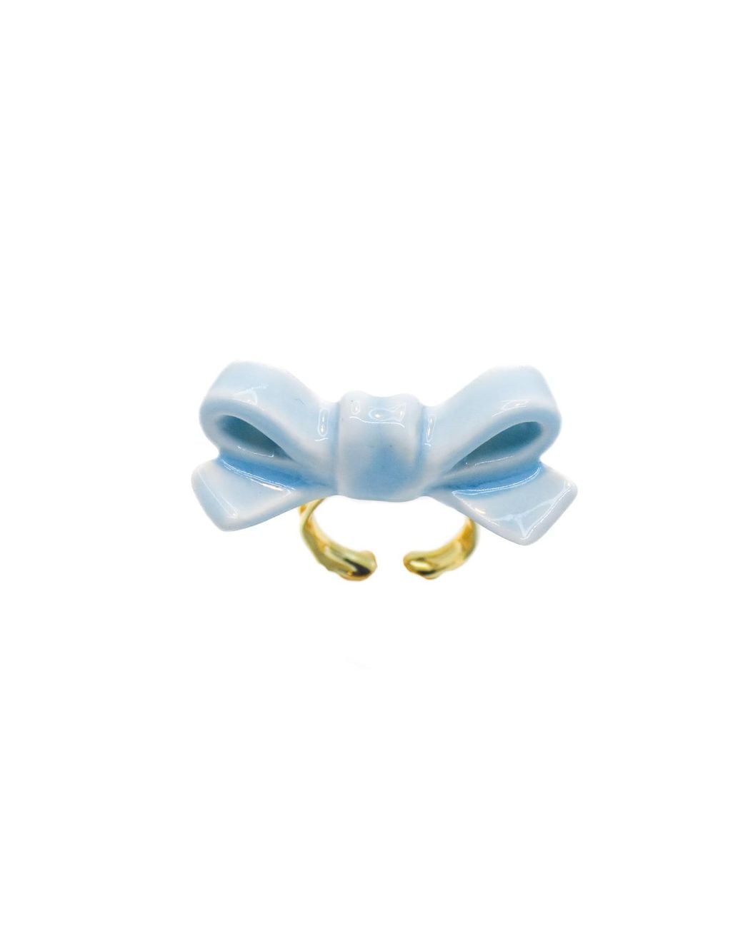 H2 Studio Blue Bowtie Maniac Small Ribbon Ceramic Bowtie Plated Brass Ring Heaven