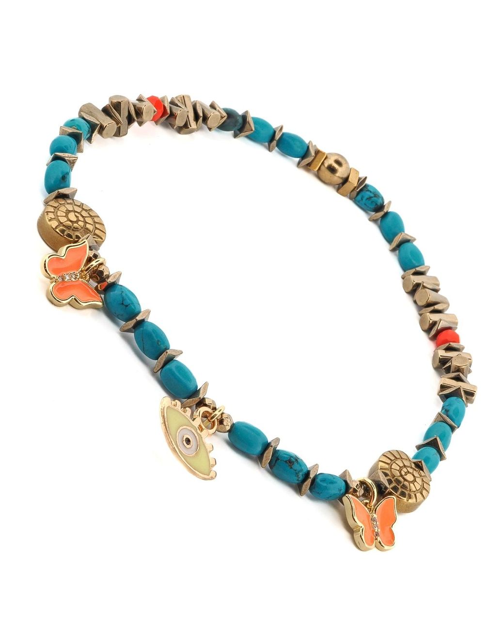 Ebru Jewelry Blue Evil Eye & Butterfly Sunset Glow Beaded Anklet