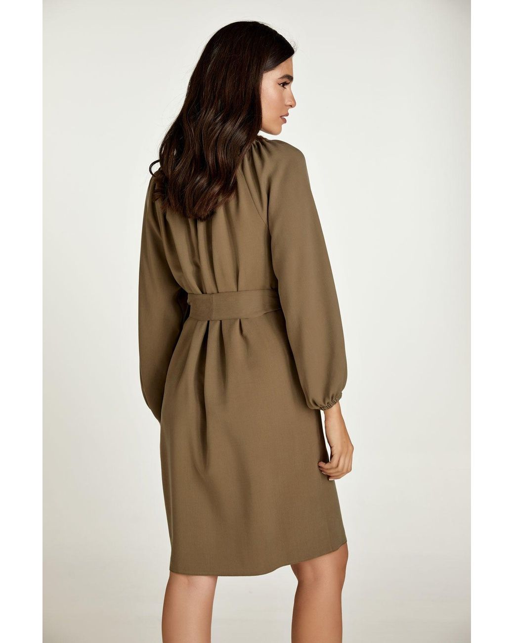 Conquista Gray Belted Colour Dress With Pockets