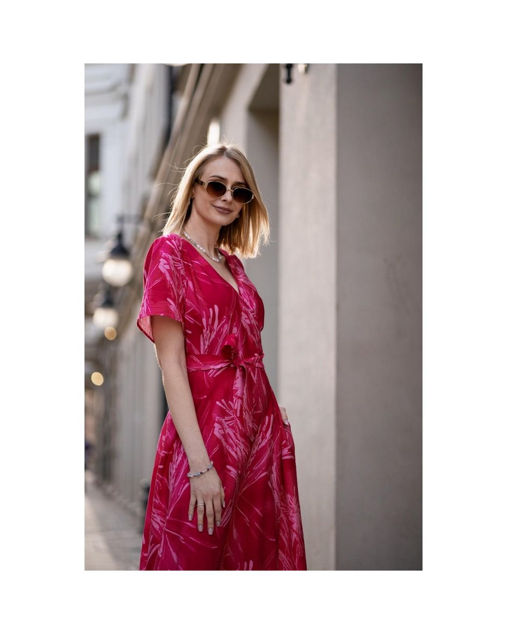 Oh!Zuza Pink Rose Echo Viscose Wrap Dress With Pockets