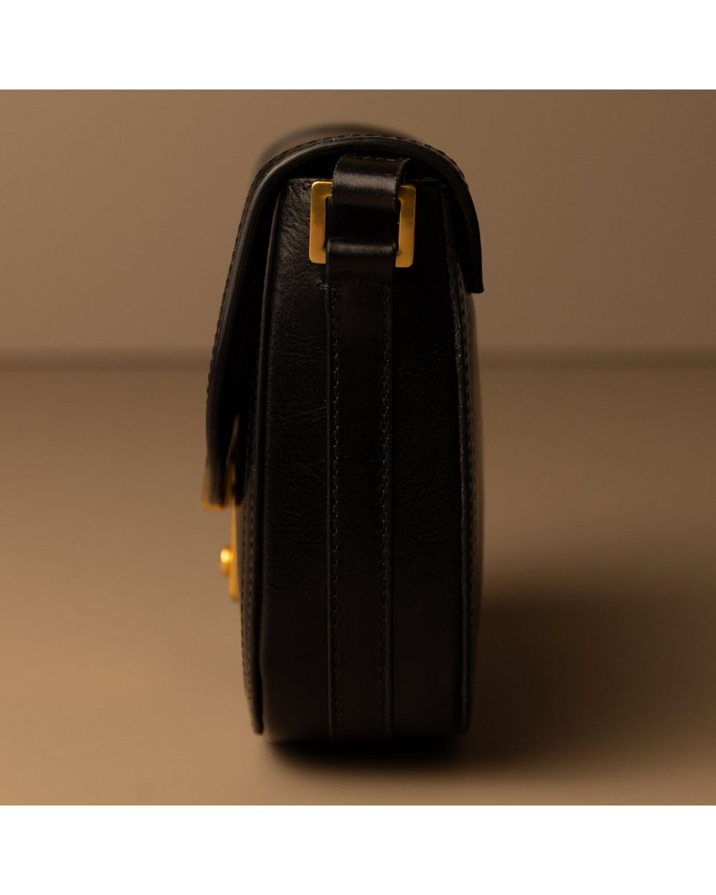 Time Resistance Black Leather Saddle Bag