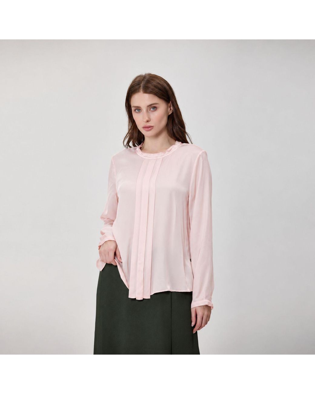 Smart and Joy Pink Long-Sleeved Blouse With Pleats